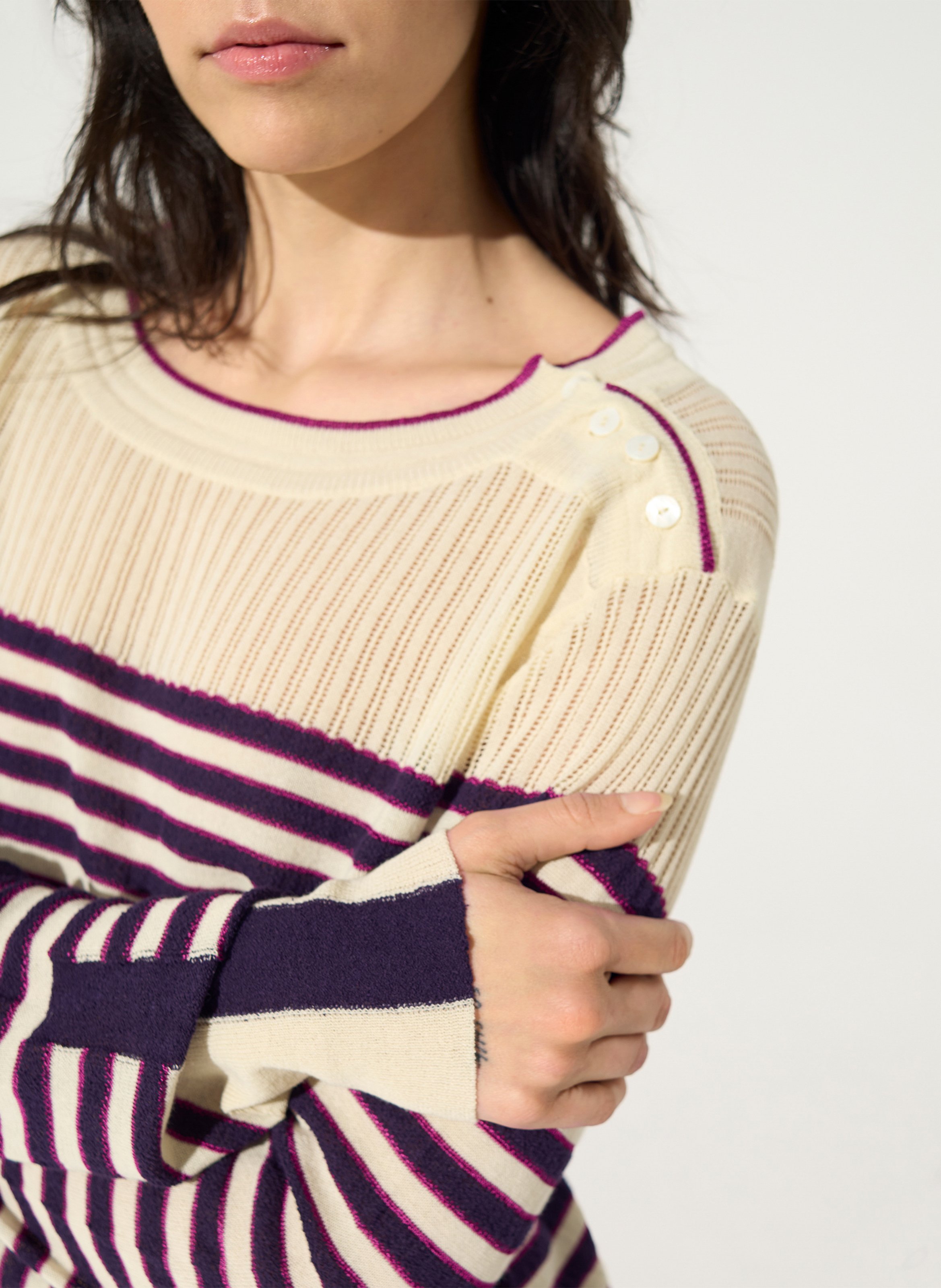 Rib-knit straight sweater COTELAC White