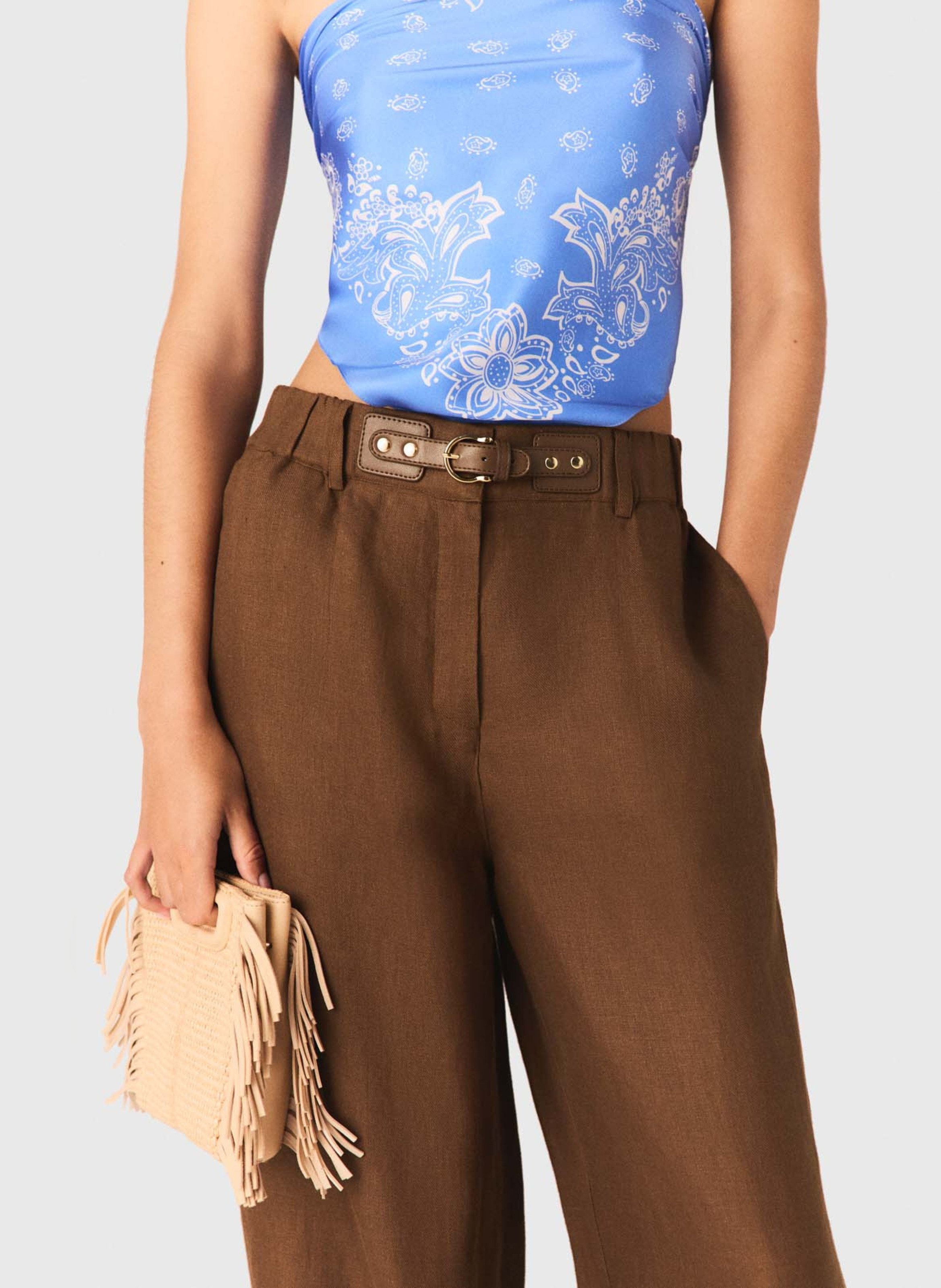 Straight linen trousers MAJE Brown