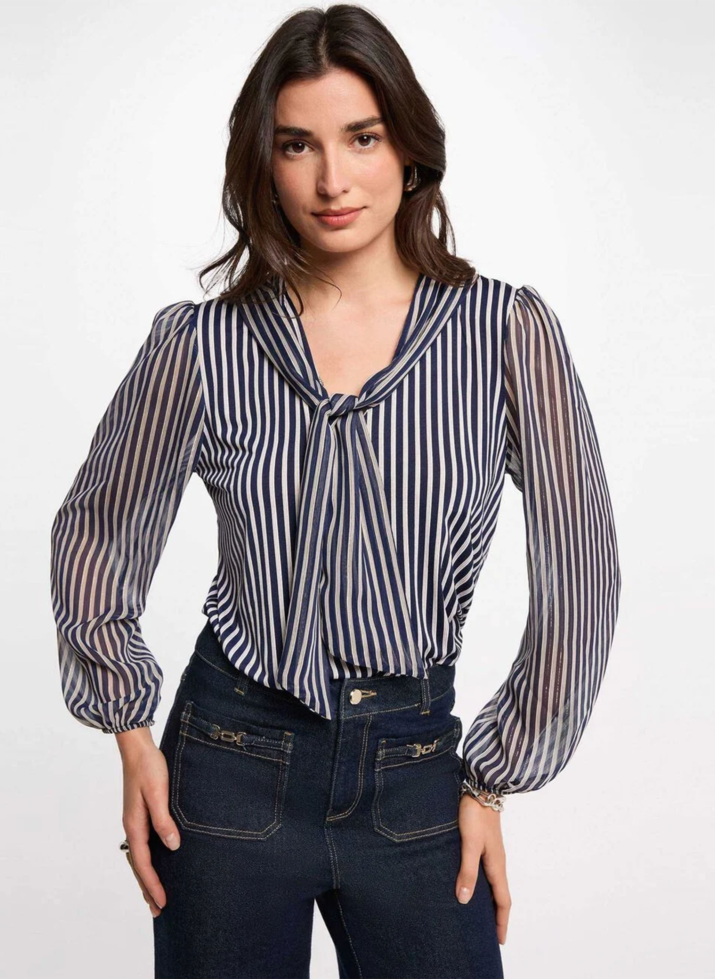 Top droit col V rayé MORGAN Multicolore