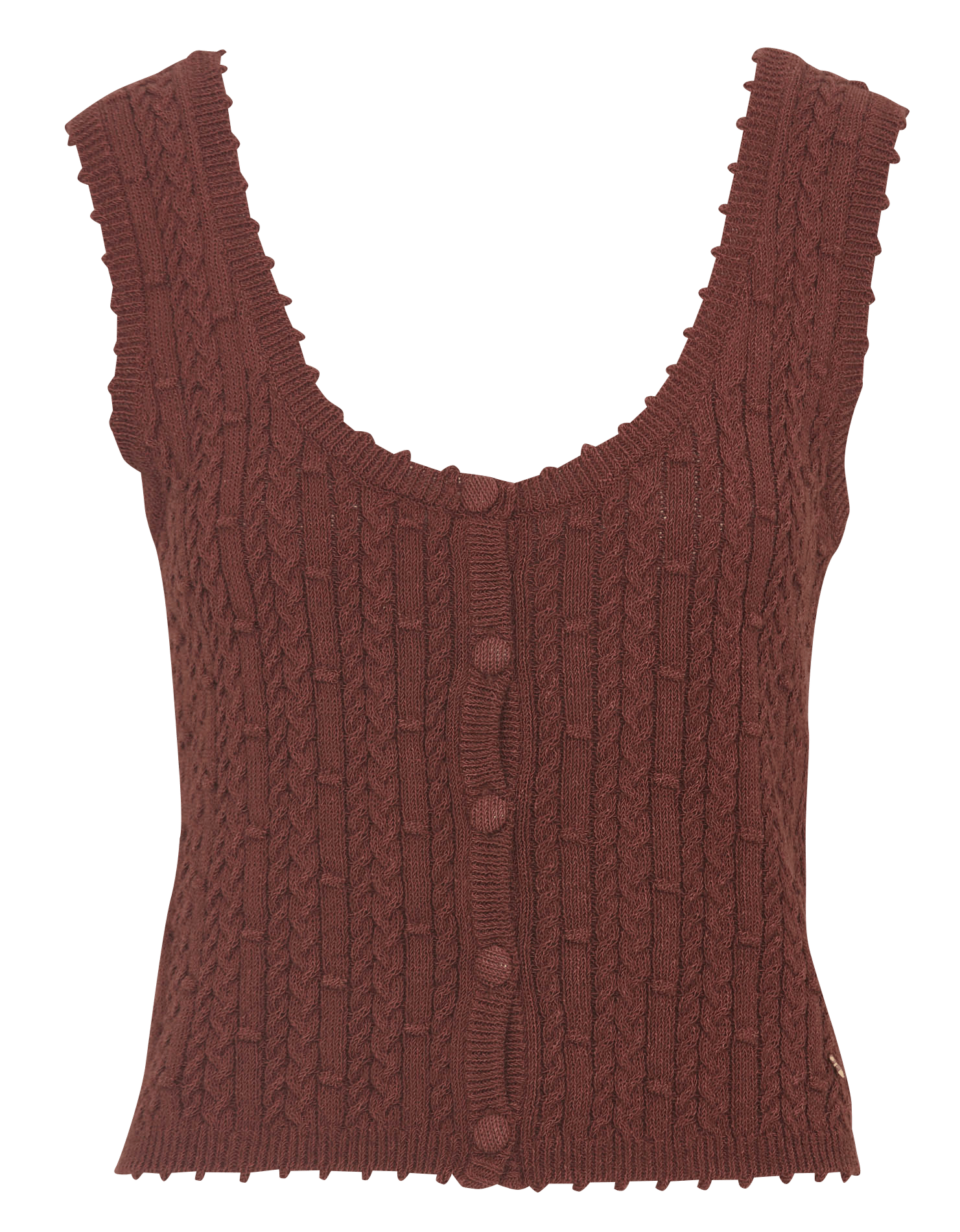 Débardeur crochet court col rond DES PETITS HAUTS Marron