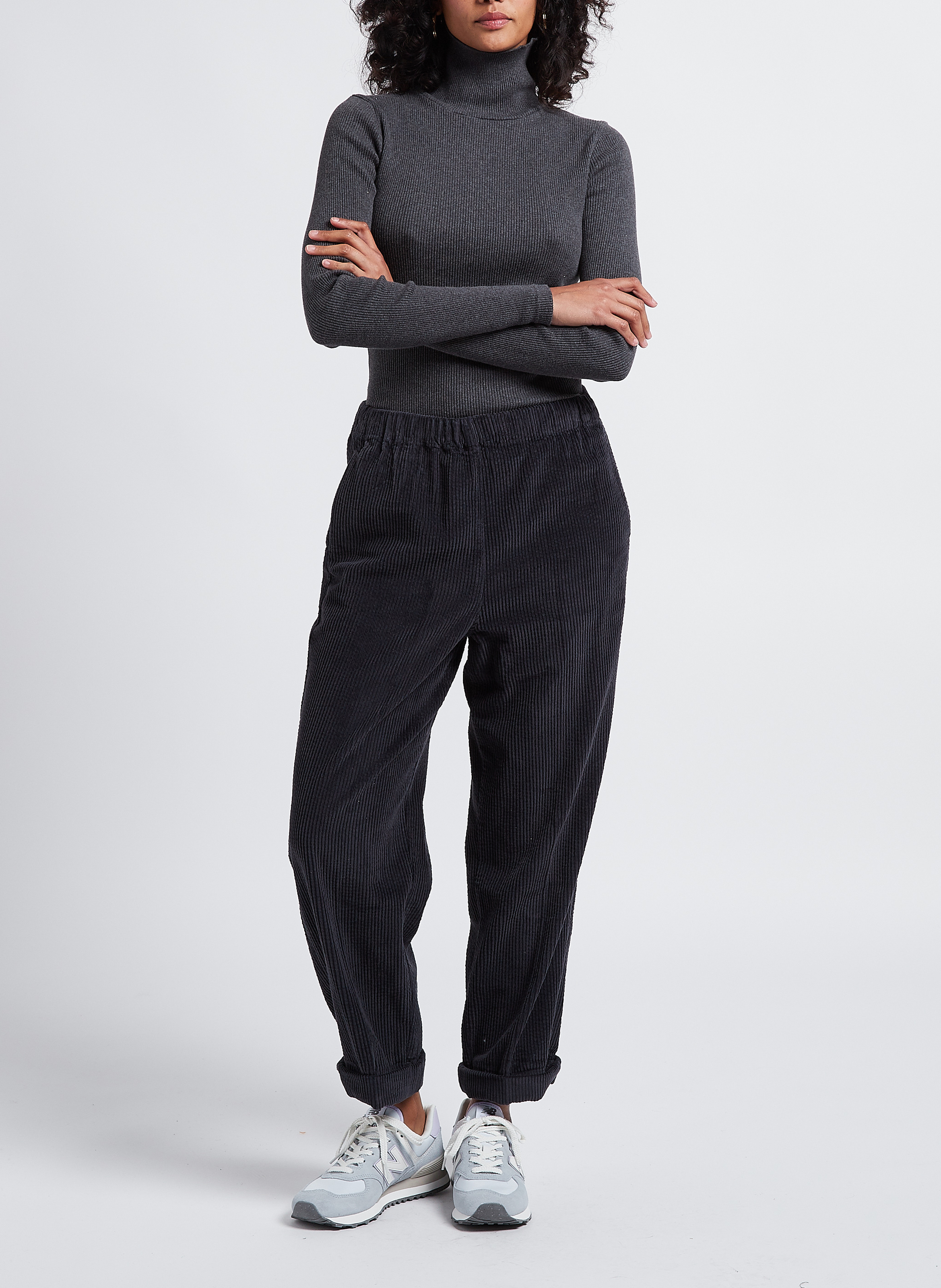 High-waisted wide-leg corduroy pants AMERICAN VINTAGE Black