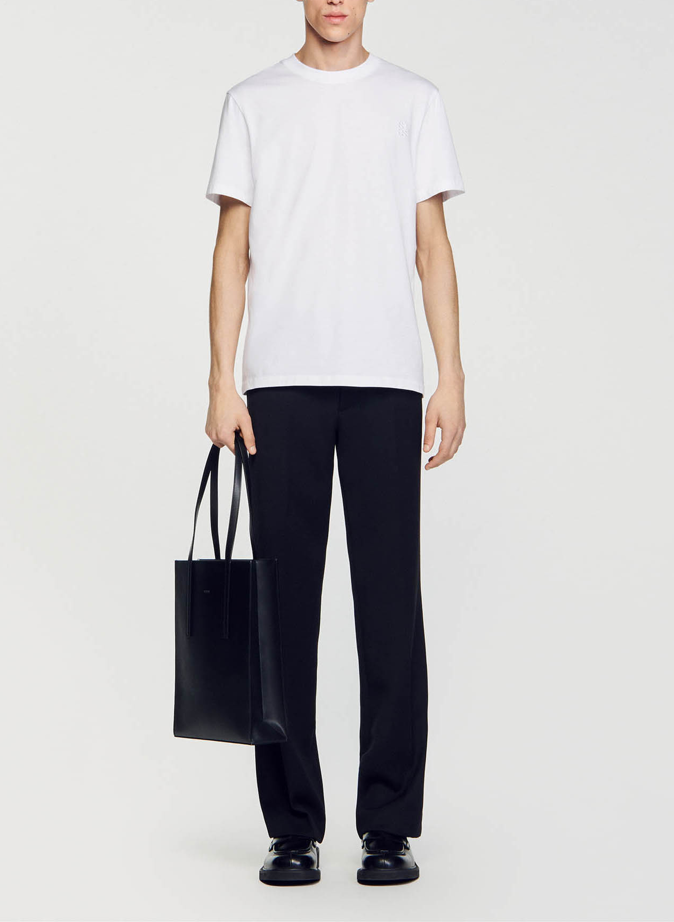 Tee-shirt col rond en coton SANDRO Blanc