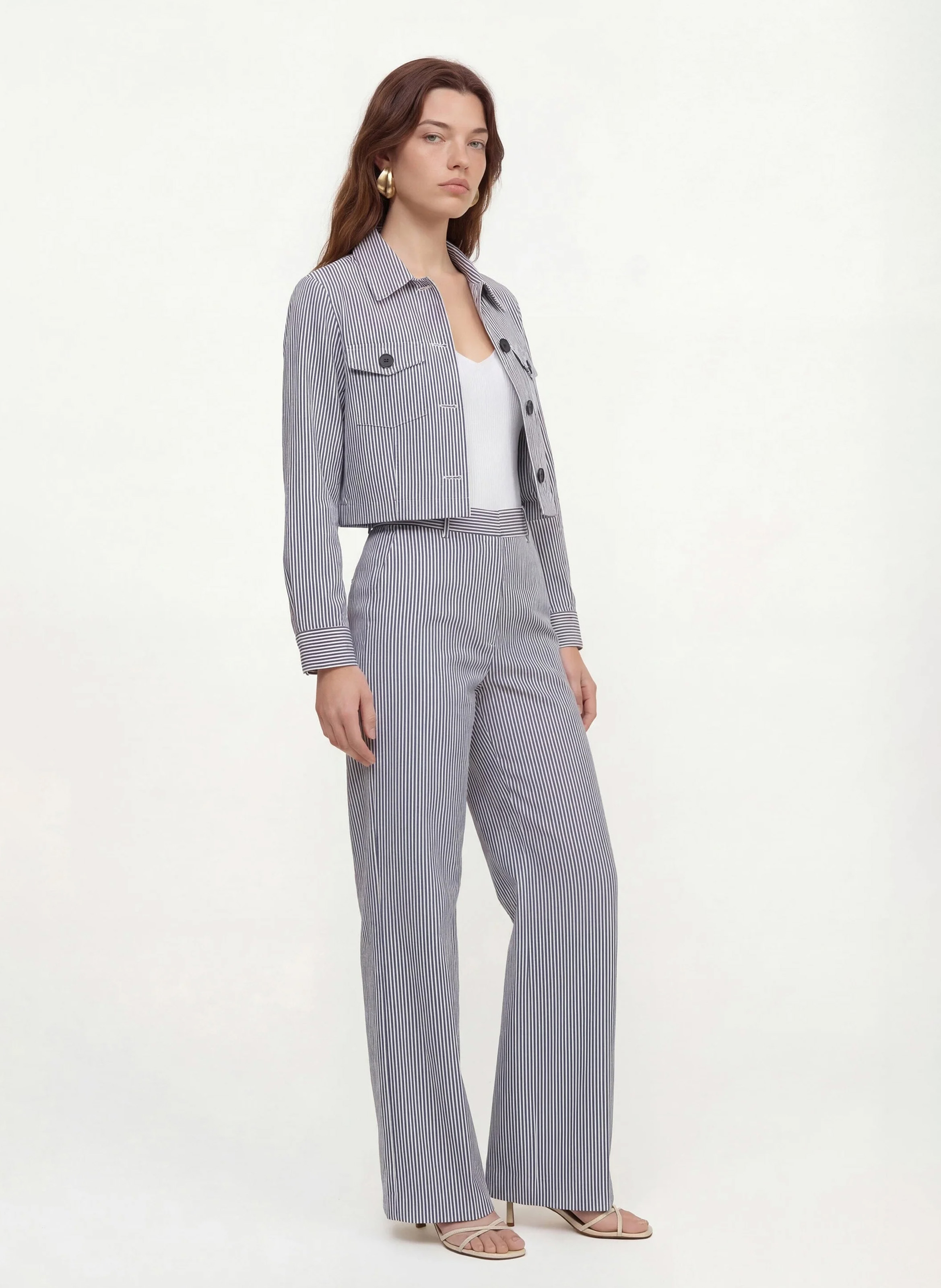 Veste courte droite à rayures KOOKAI Bleu