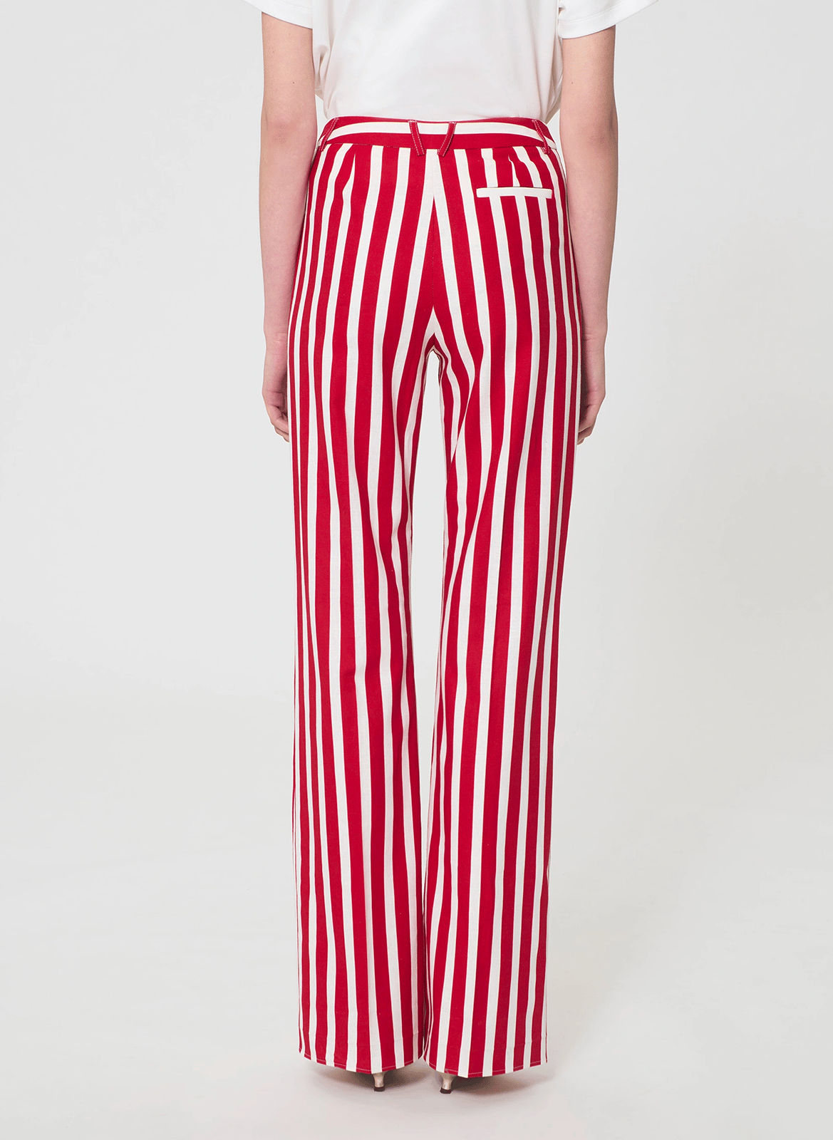 Pantalon tailleur rayé en lin et coton TARA JARMON Rouge