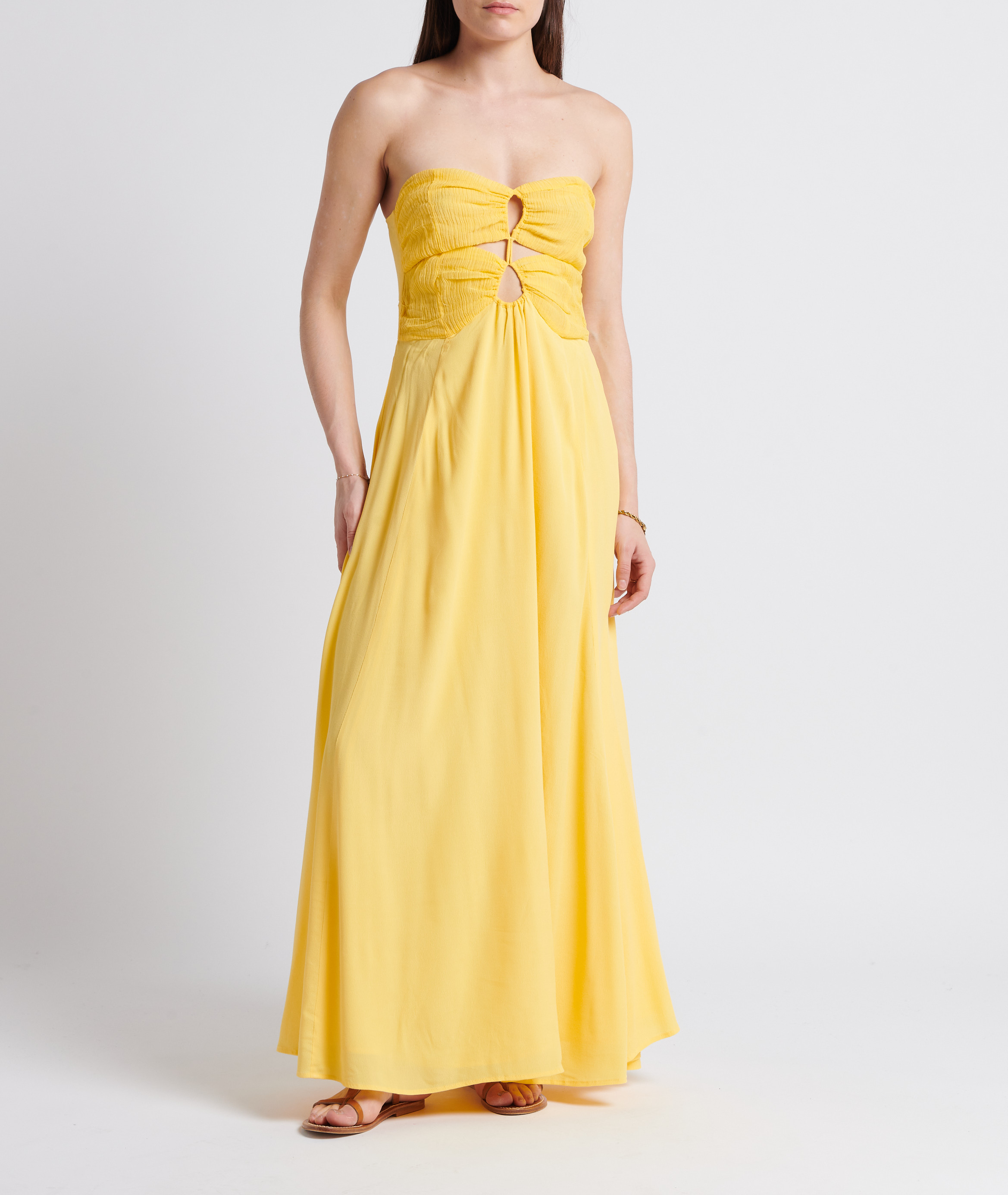 Robe bustier longue en lin et soie mélangé KARMA KOMA Jaune