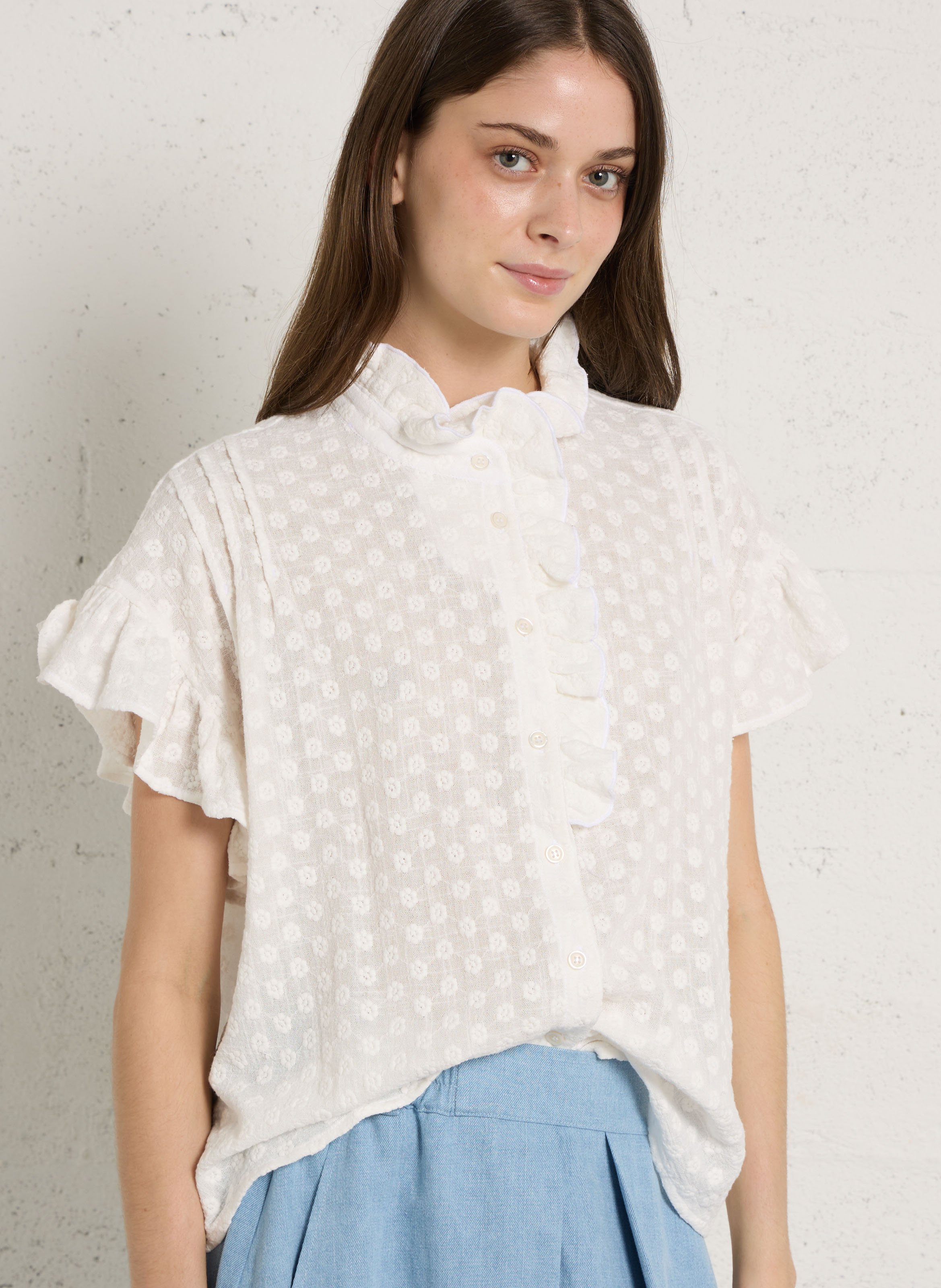 Chemise col montant en coton SUZIE WINKLE Blanc