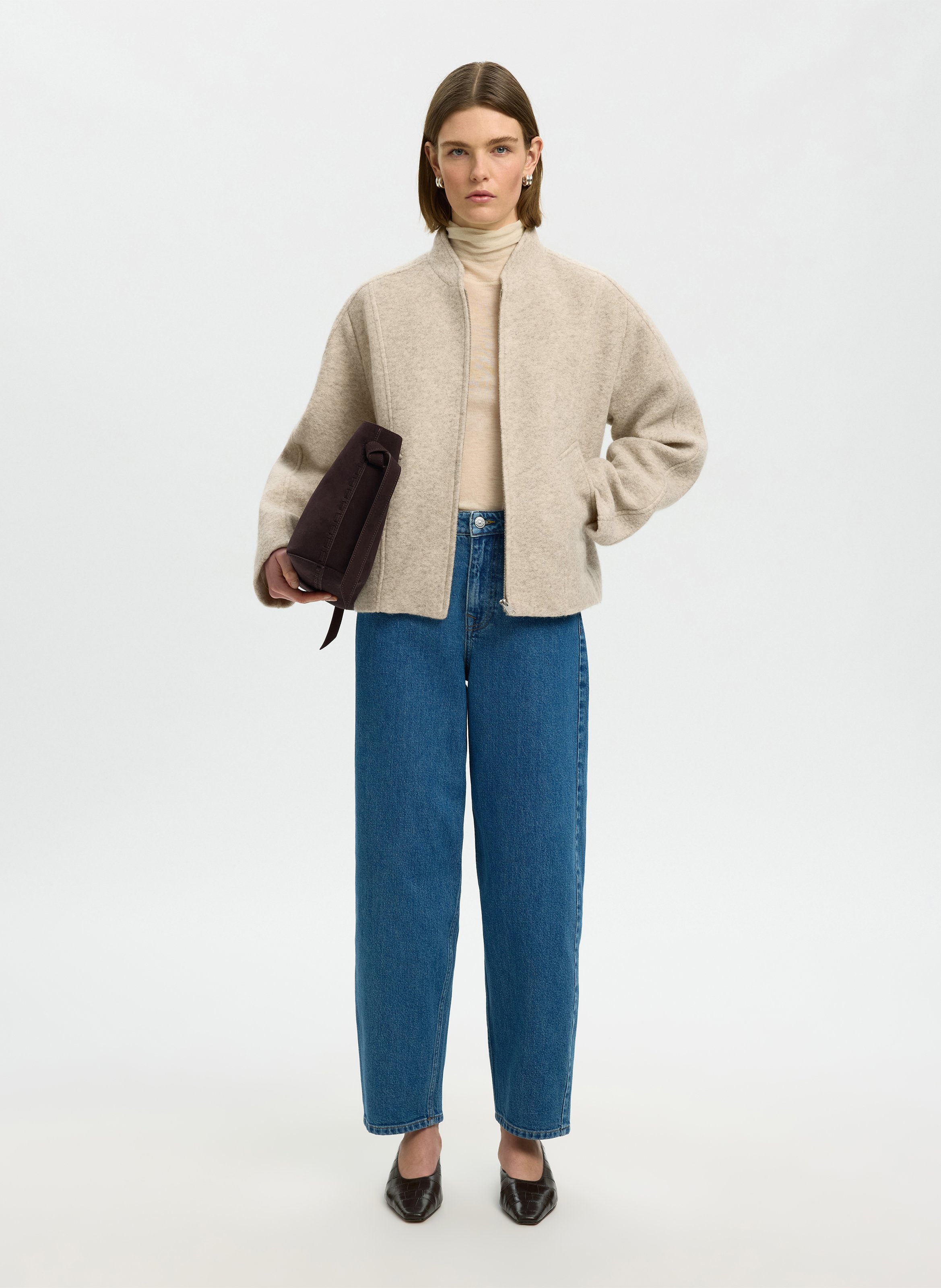 Veste oversize en laine recyclée mélangée SELECTED Beige