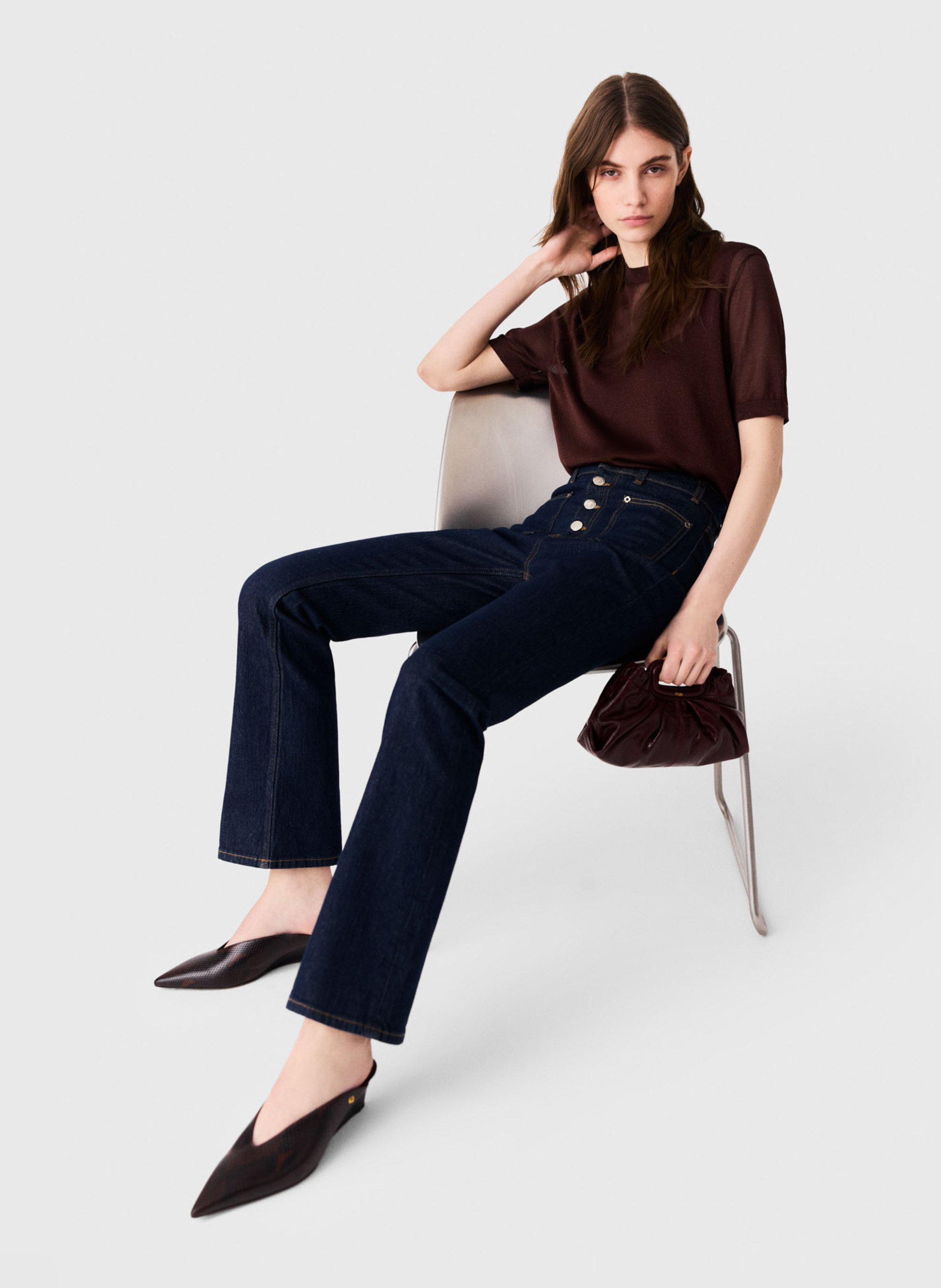 Hoge taille ruwe knoop jeans MAJE Blauw
