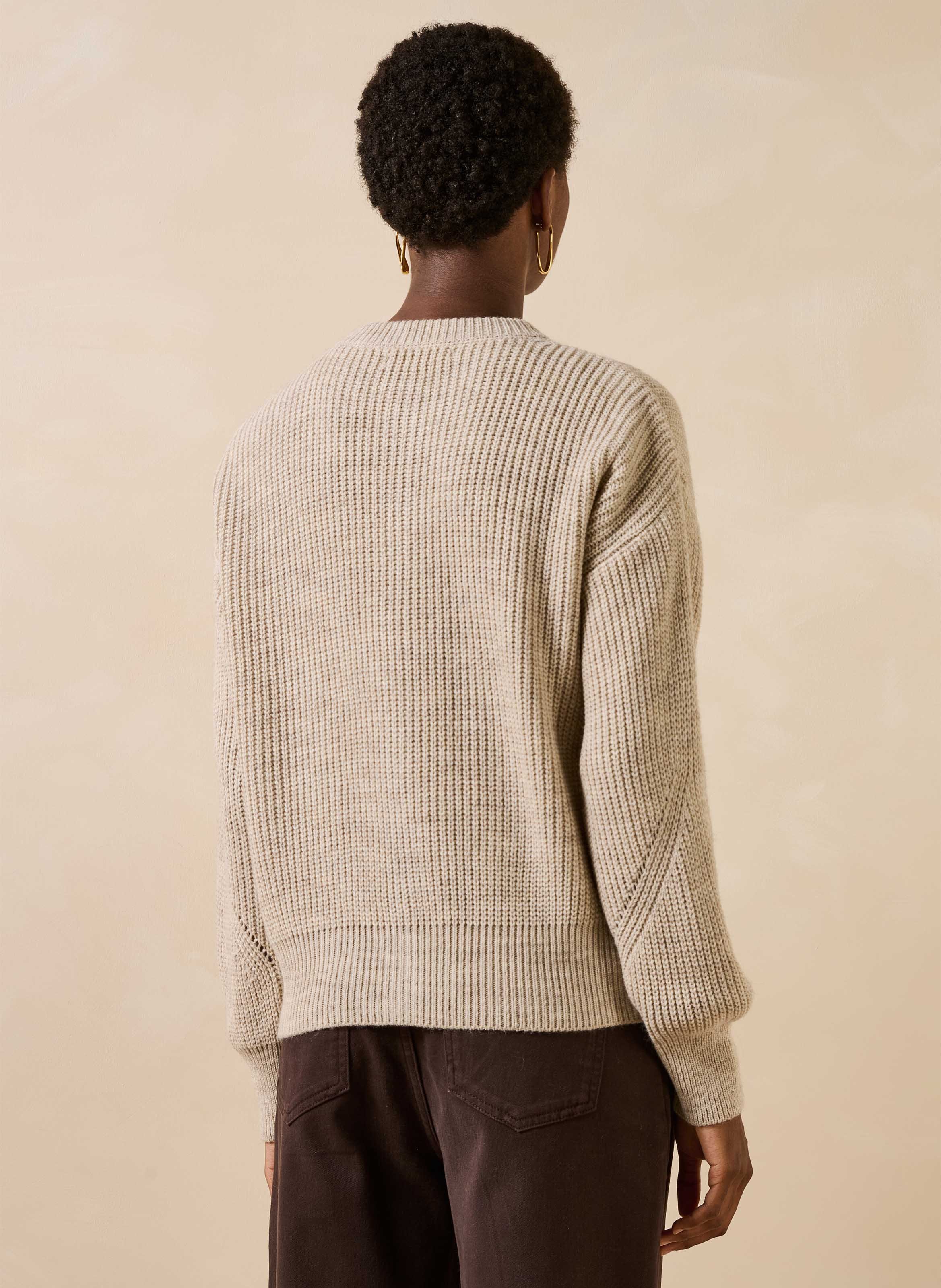 Cardigan col rond en laine mélangé LA FEE MARABOUTEE Beige
