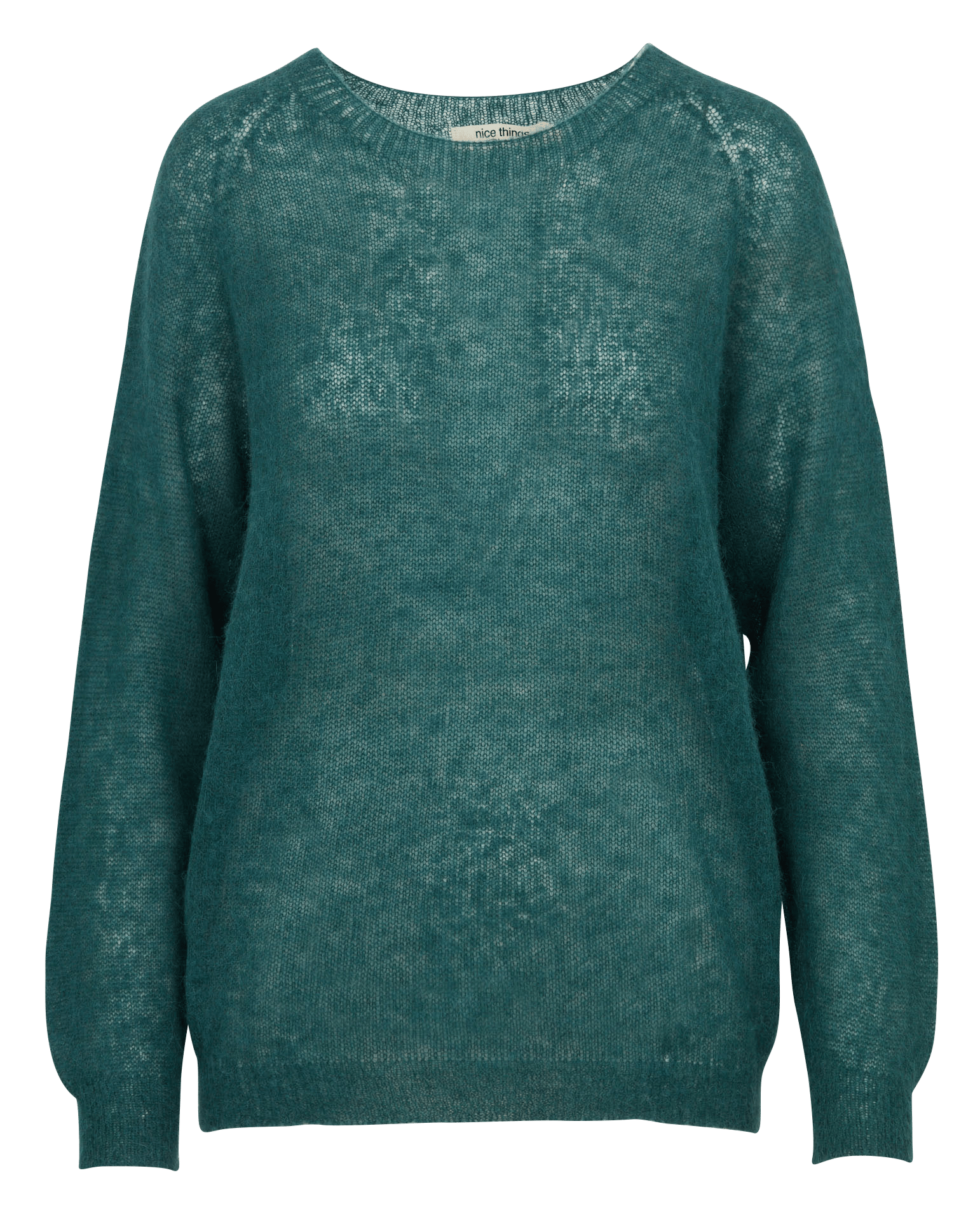 Fijn gebreide trui met ronde hals in gemengde alpaca wol NICE THINGS Groen