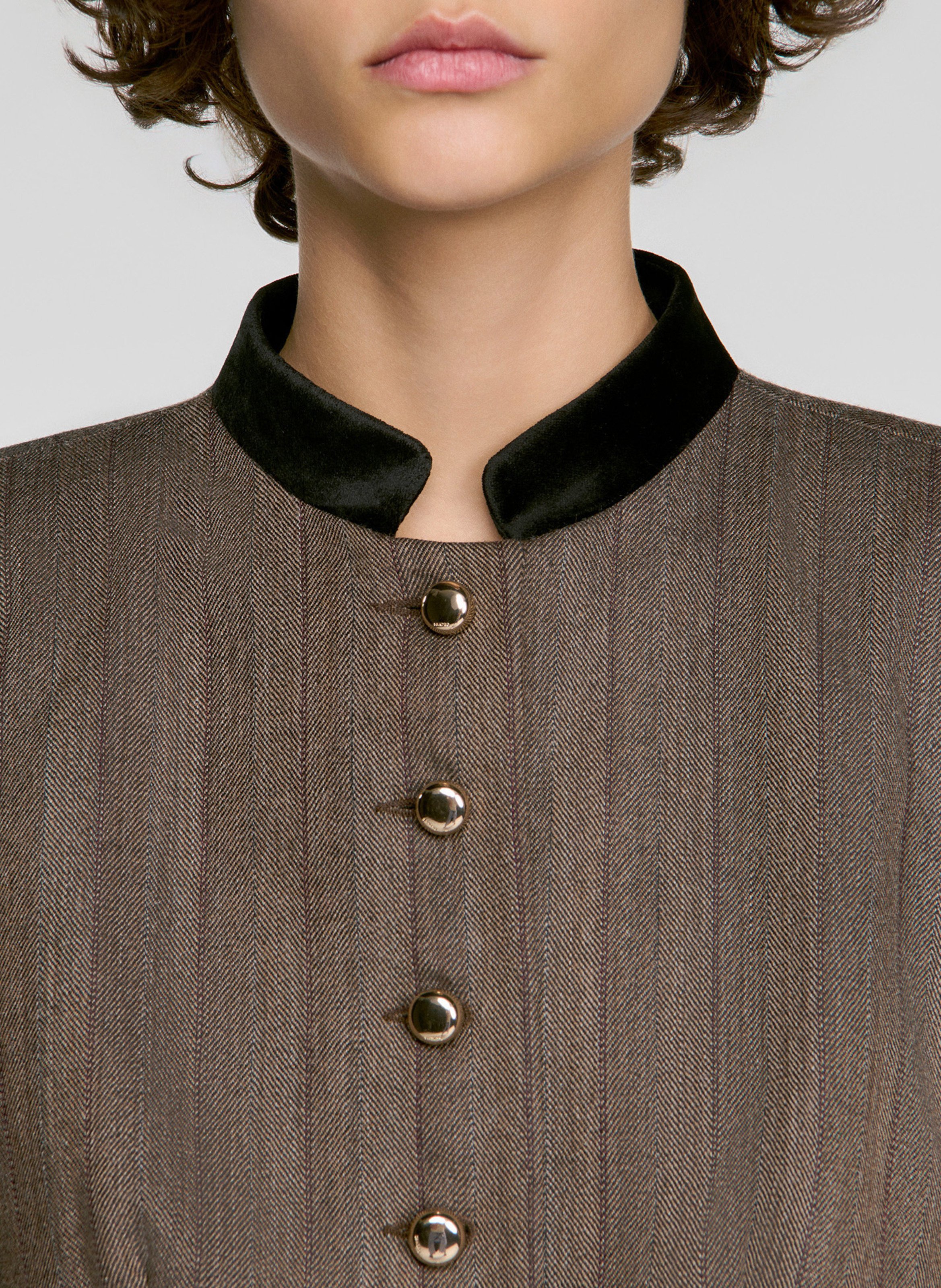 Wool-blend stand-collar tailored jacket SANDRO Beige