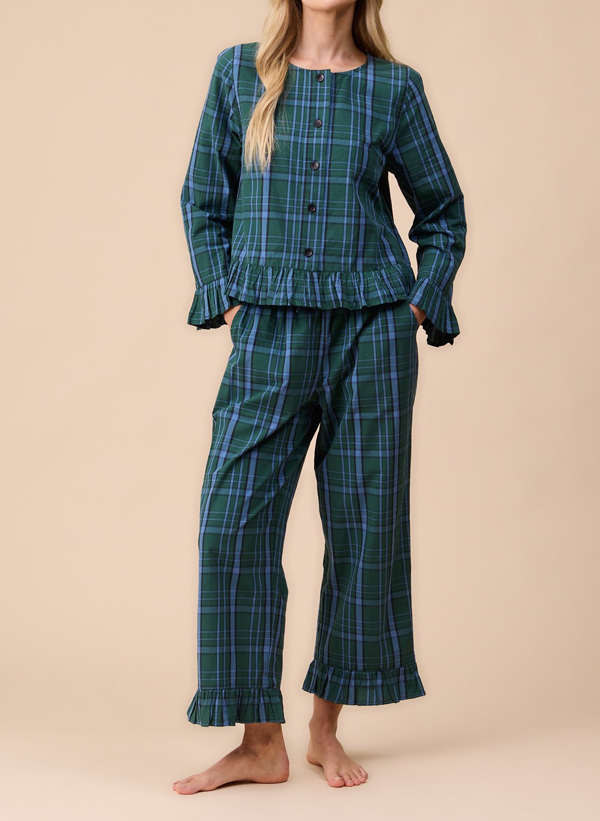 Pyjamamuster in Karo aus Baumwolle TBCO Grun