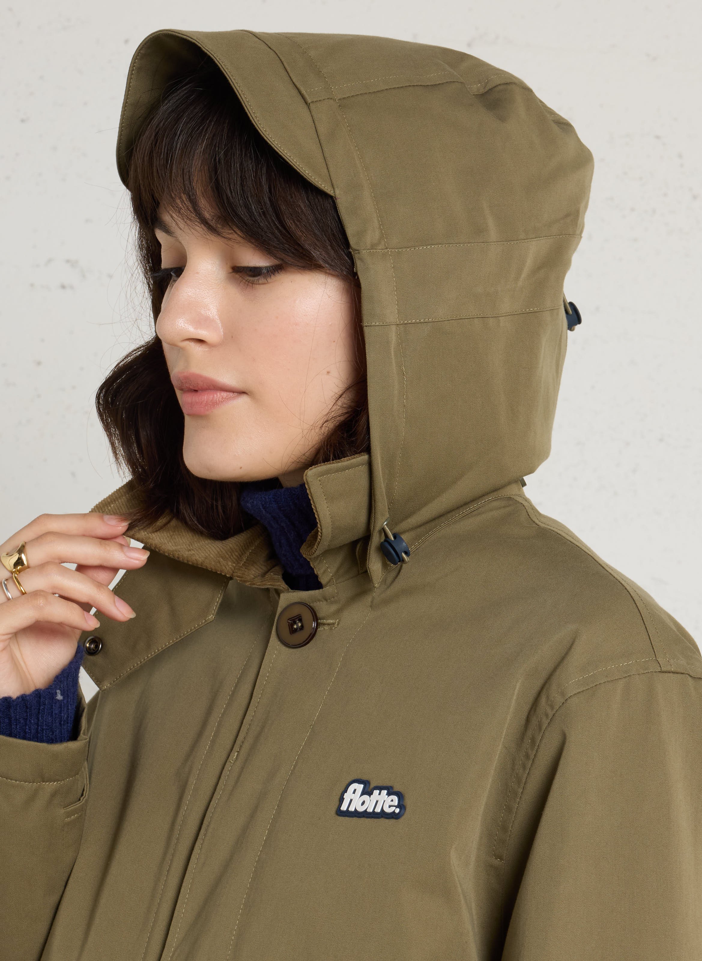 Gerader Regenmantel aus Baumwollmischung FLOTTE Khaki