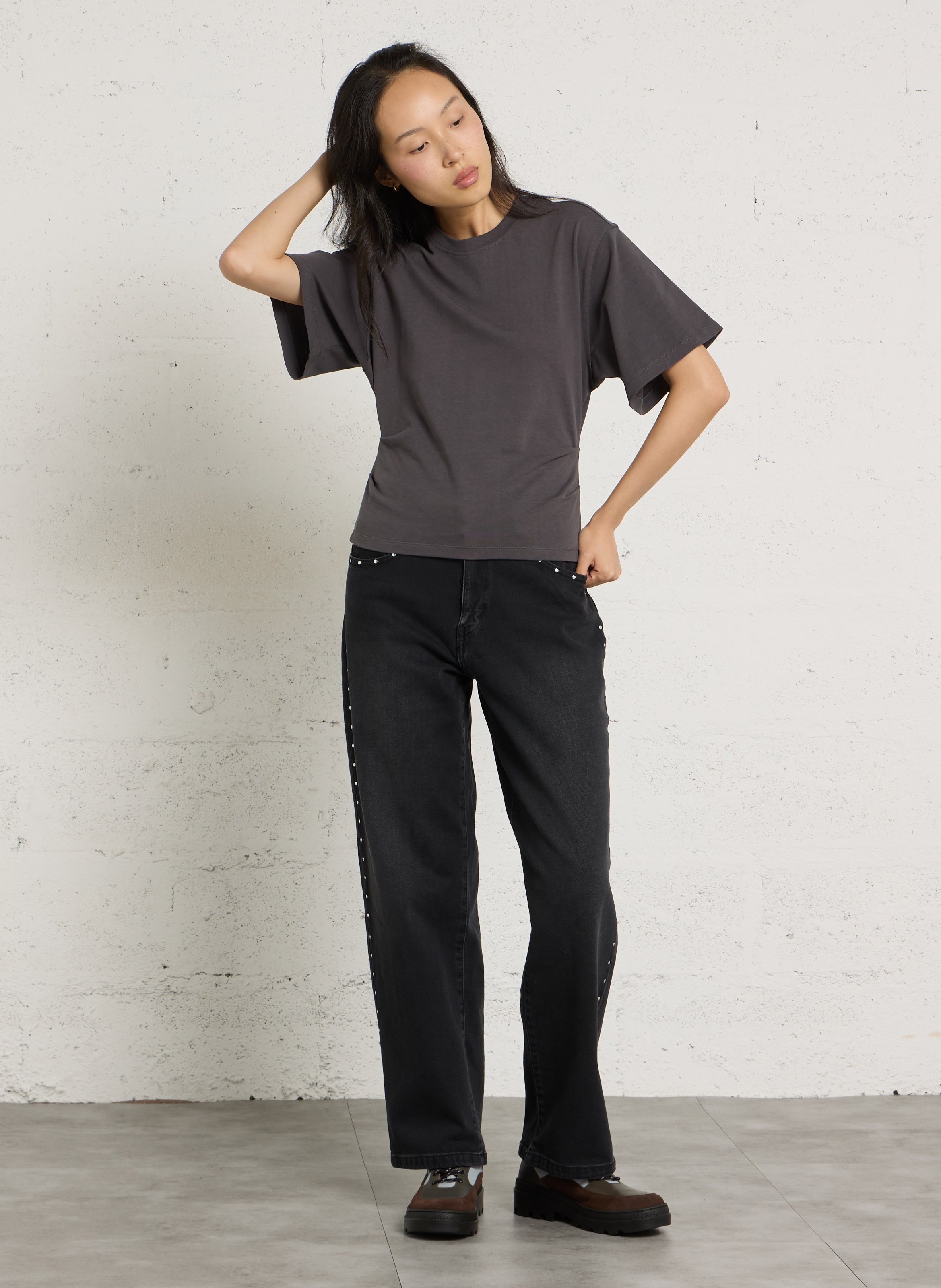 Straight-fit jeans with stud detailing in a cotton blend SUD EXPRESS Black