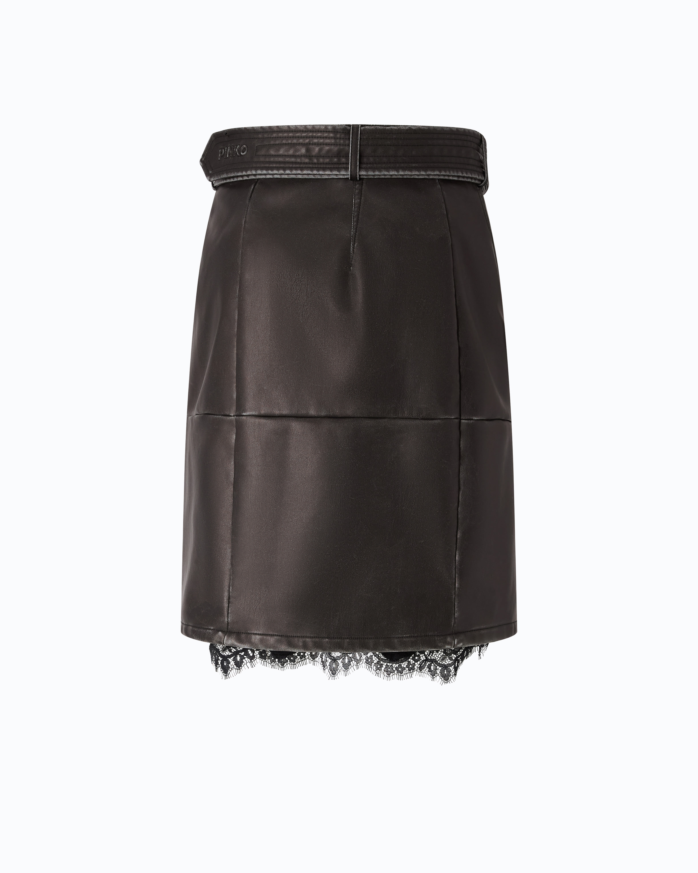 Knee-length belted faux leather skirt with a slit PINKO Grey