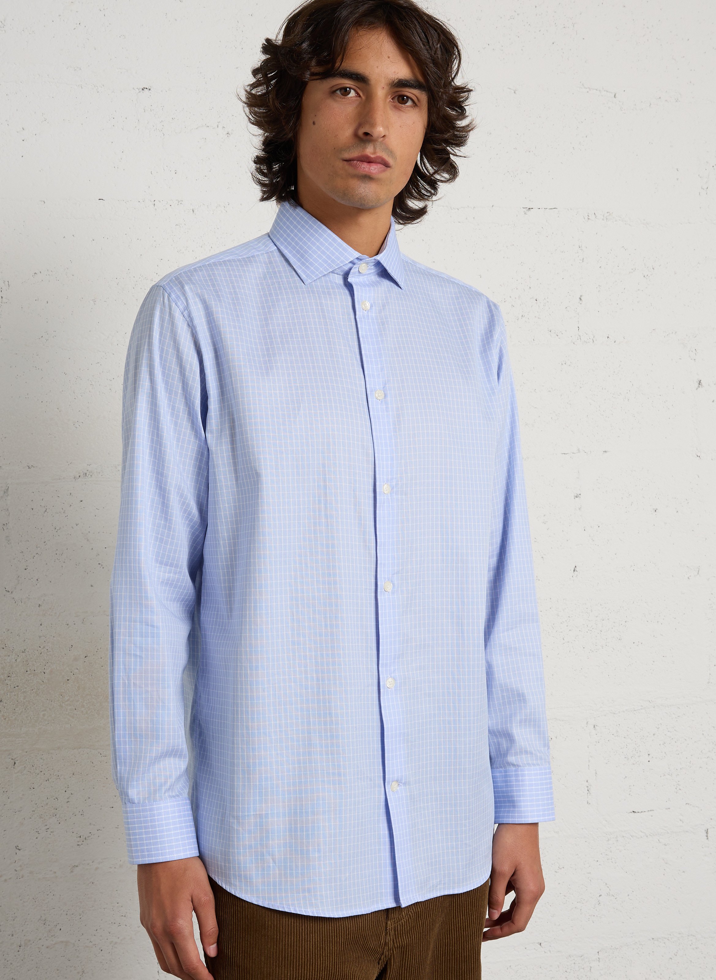 Cotton shirt with classic collar AU PRINTEMPS PARIS Blue
