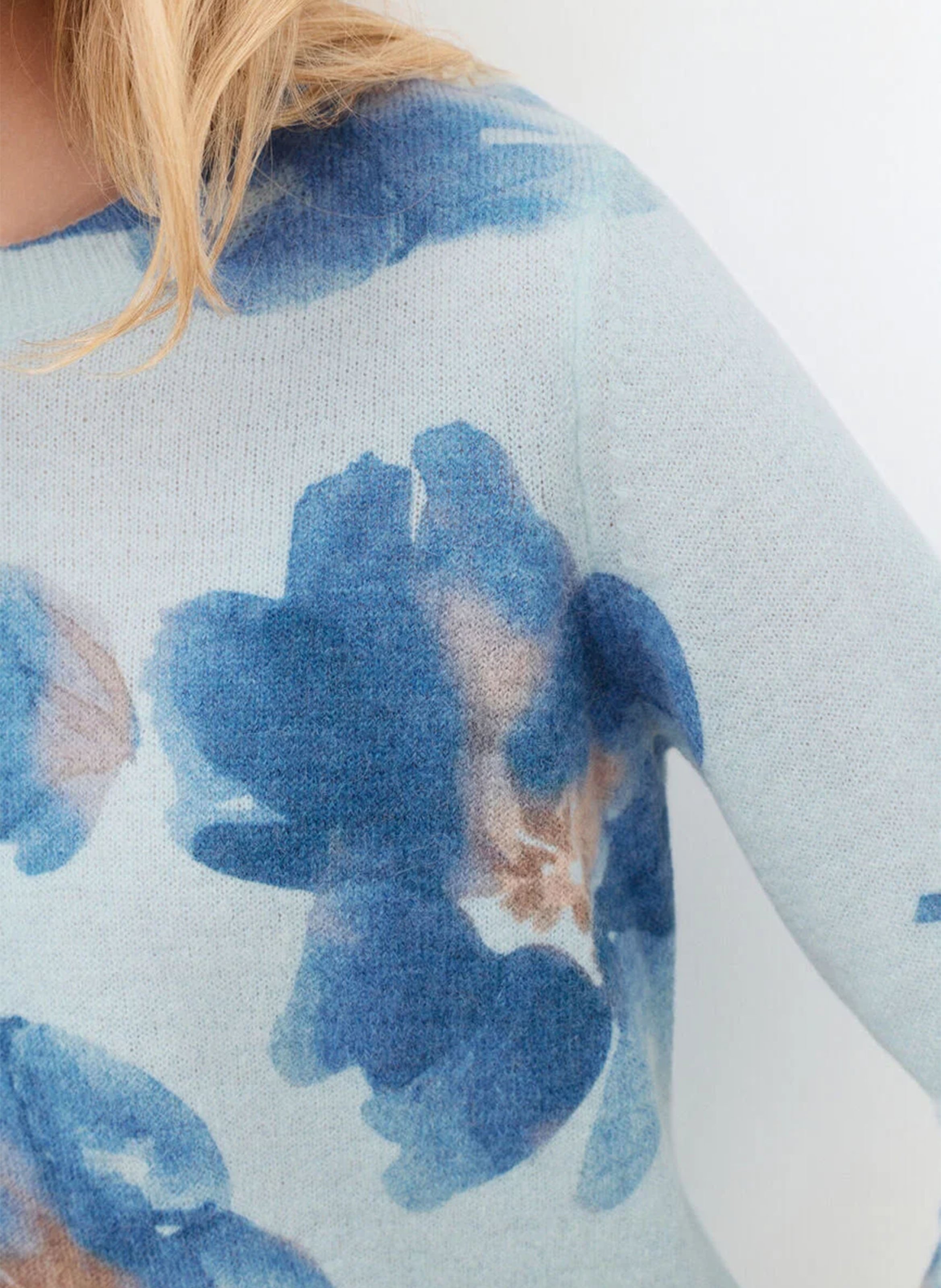 Pull col rond imprimé CAROLL Bleu