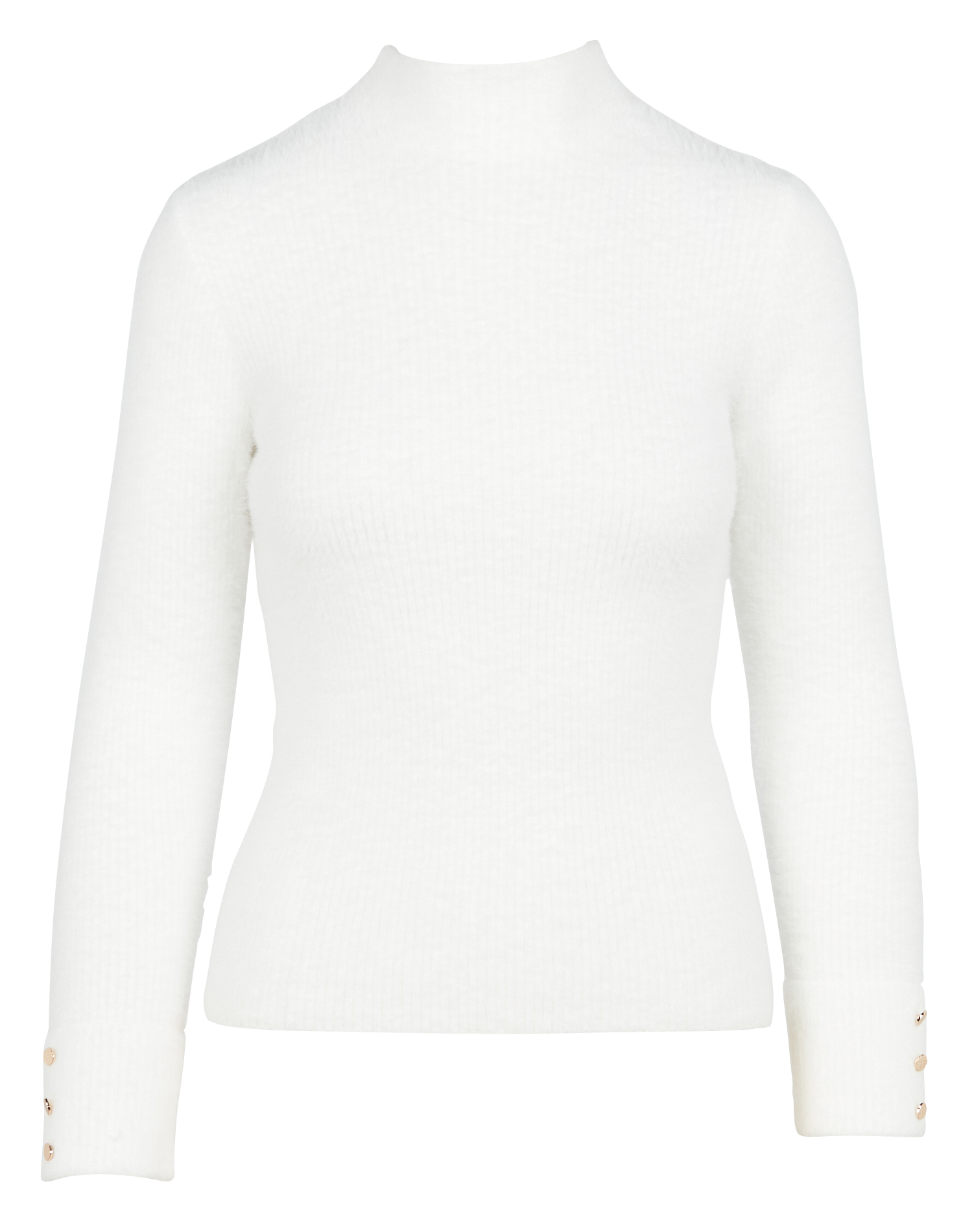 High-neck fluffy knit sweater MORGAN White