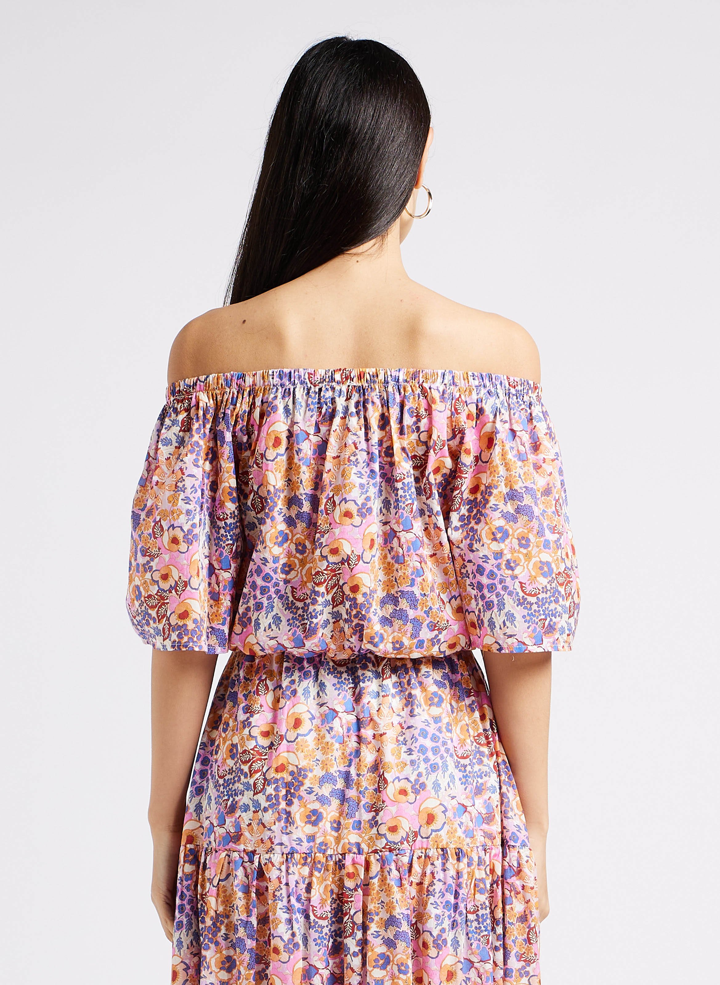 Top corto holgado con cuello cuadrado Rosa