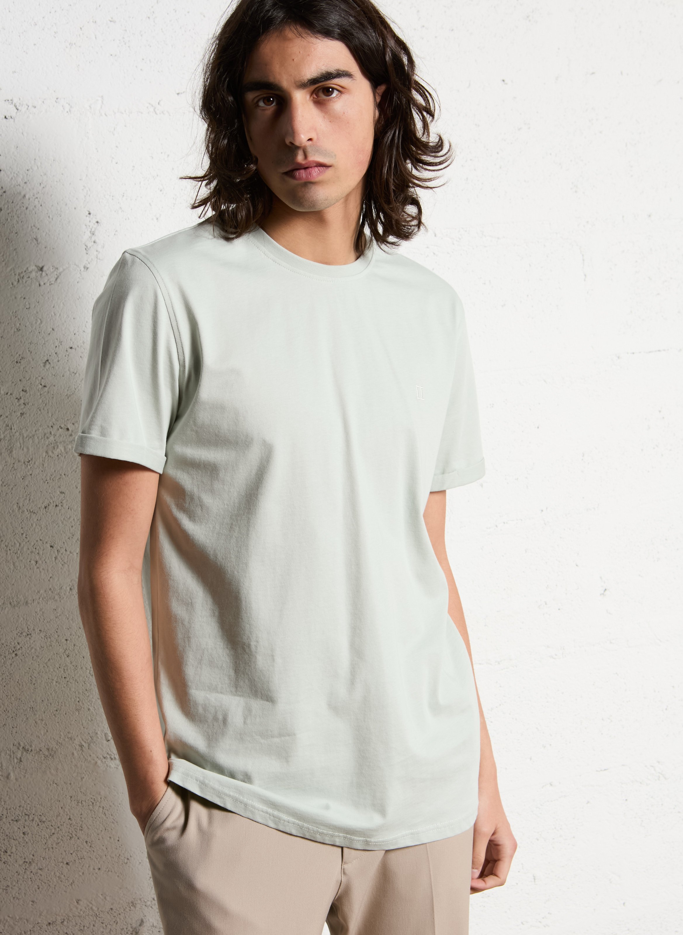 Heathered straight cotton t-shirt LES DEUX Green