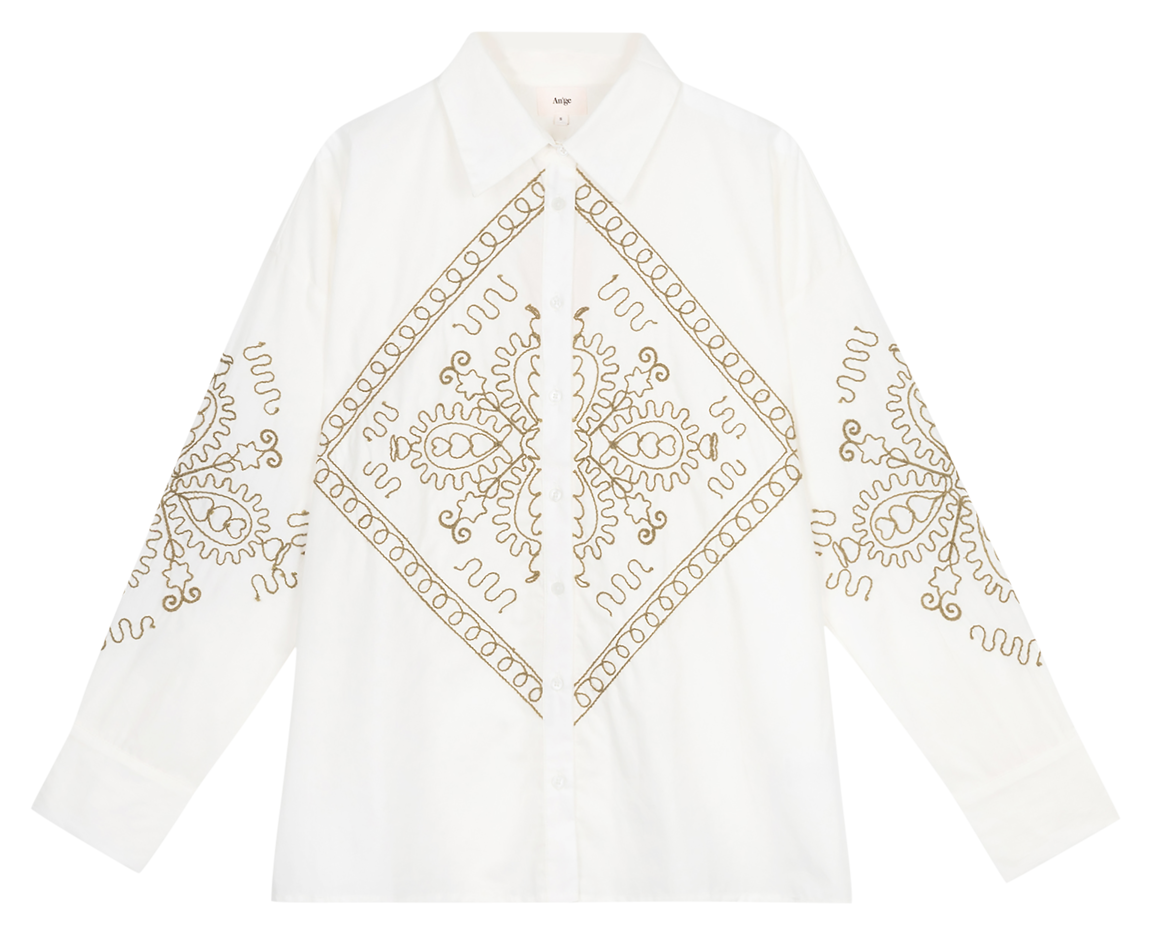 Straight embroidered cotton shirt AN'GE Beige
