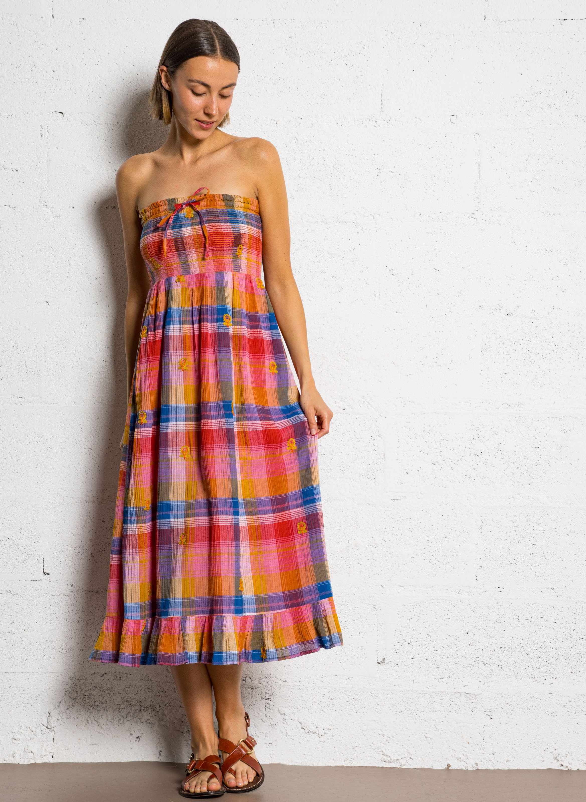 Robe midi bustier en coton M.A.B.E Multicolore