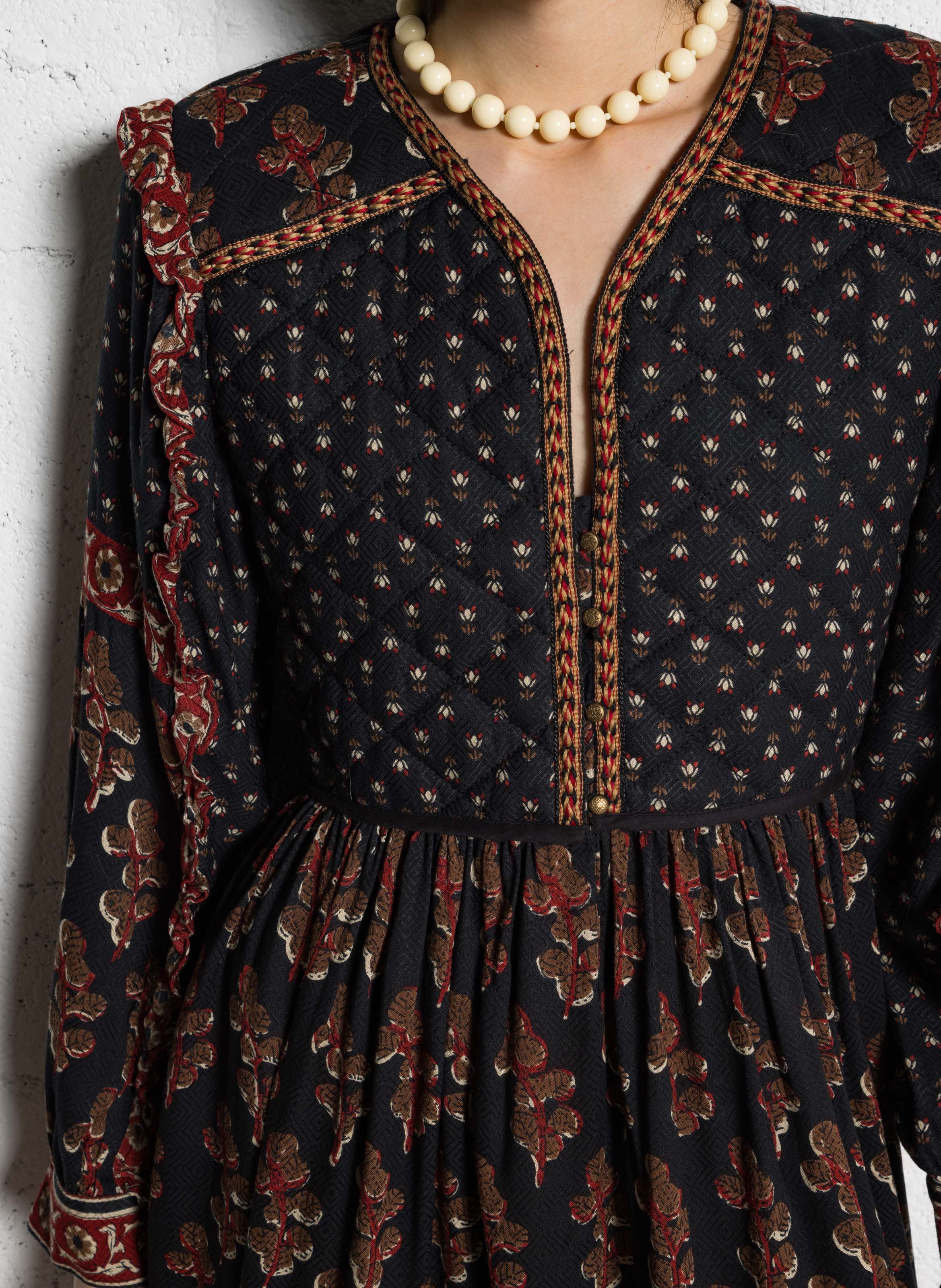 Long dress with split collar printed MAISON HOTEL Brown