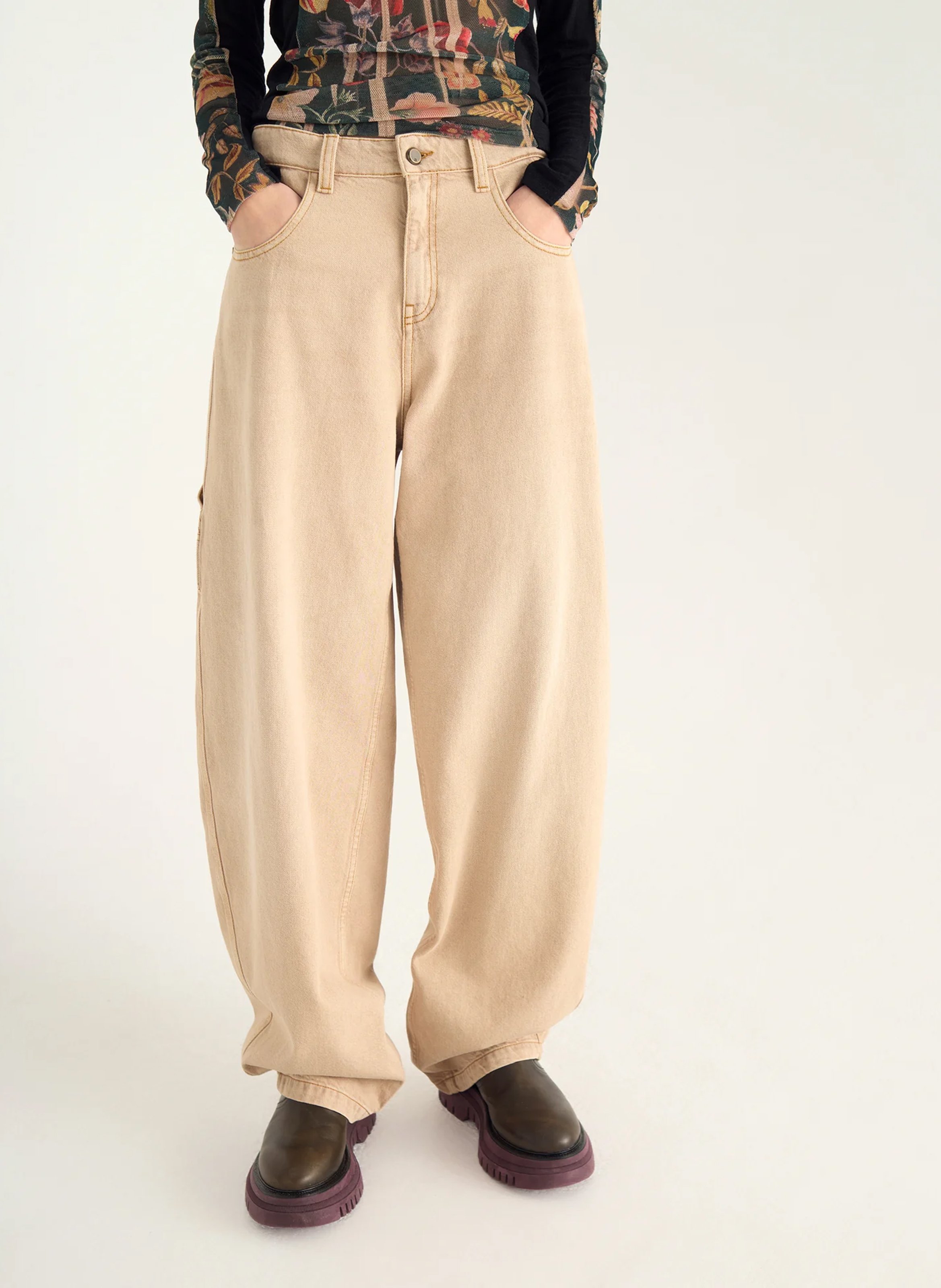 Jean balloon en coton ACOTE Marron