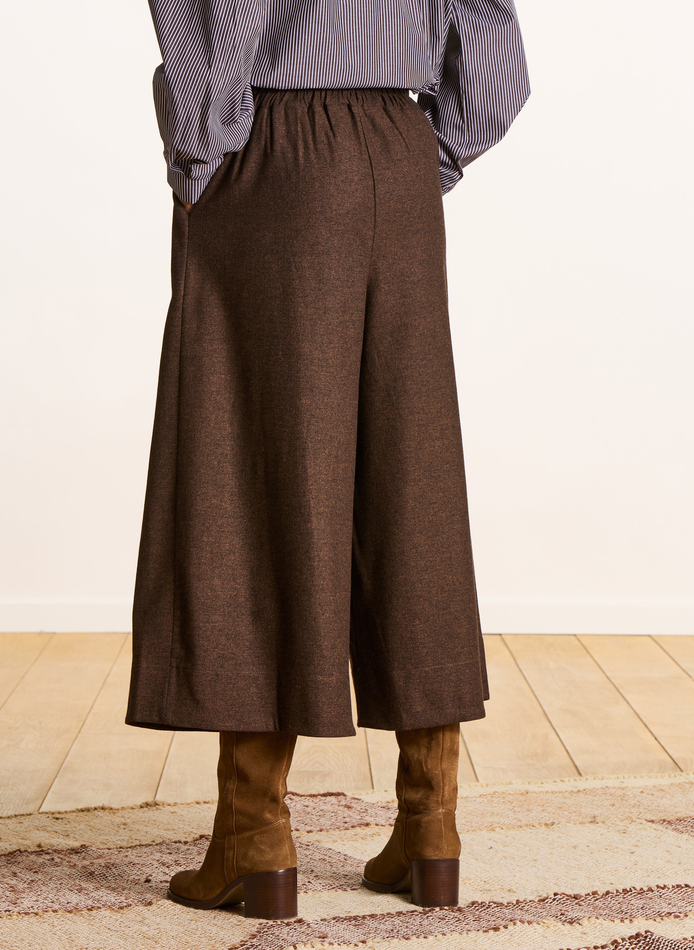 Pantalon 7/8ème en coton mélangé LA FEE MARABOUTEE Marron