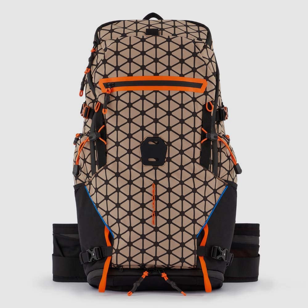 Backpack for ski touring and trekking made of highly performant 40% recycled Cordura® polyester. PIQUADRO Beige