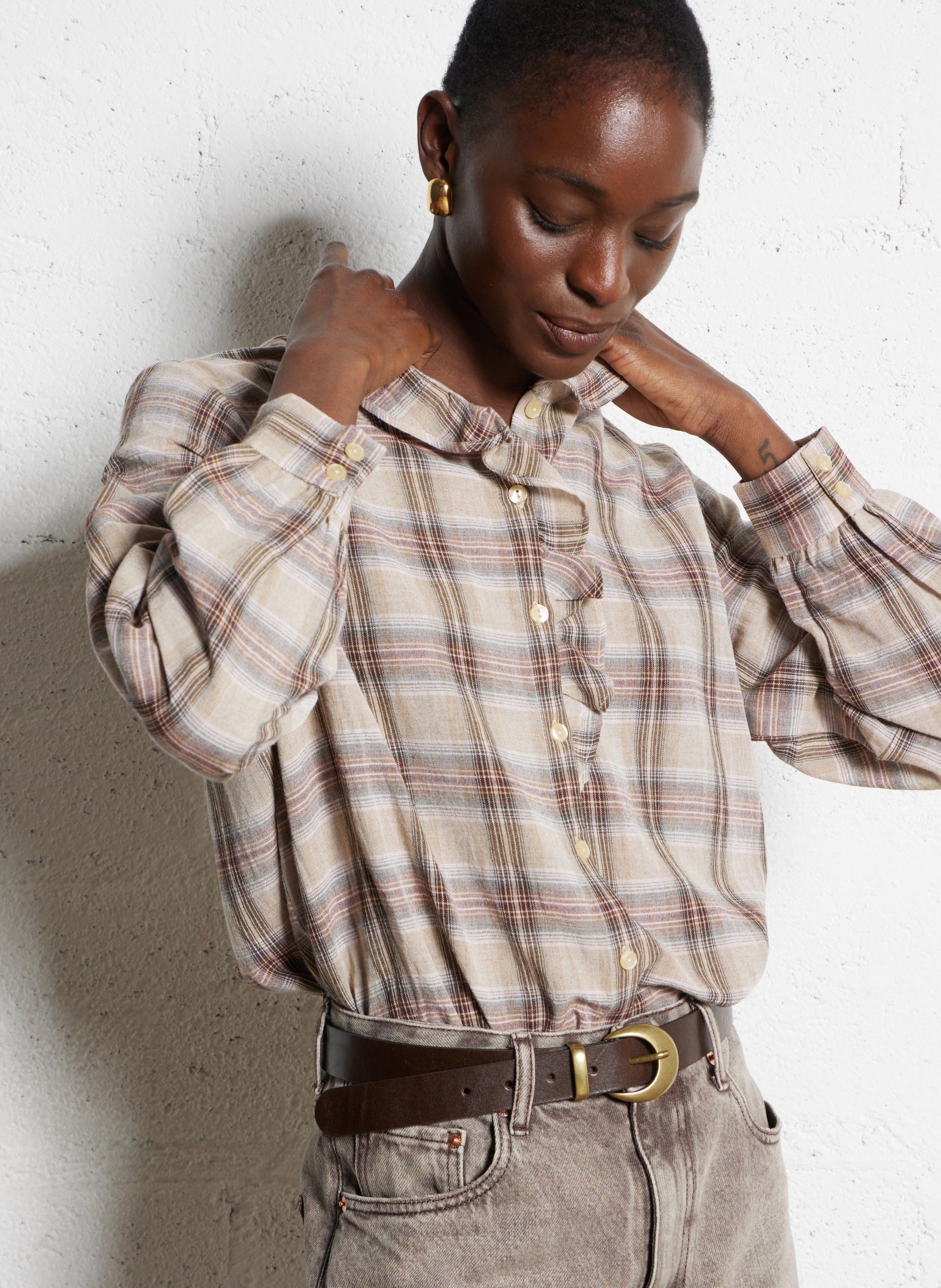 Alexandra checked shirt DES PETITS HAUTS Beige