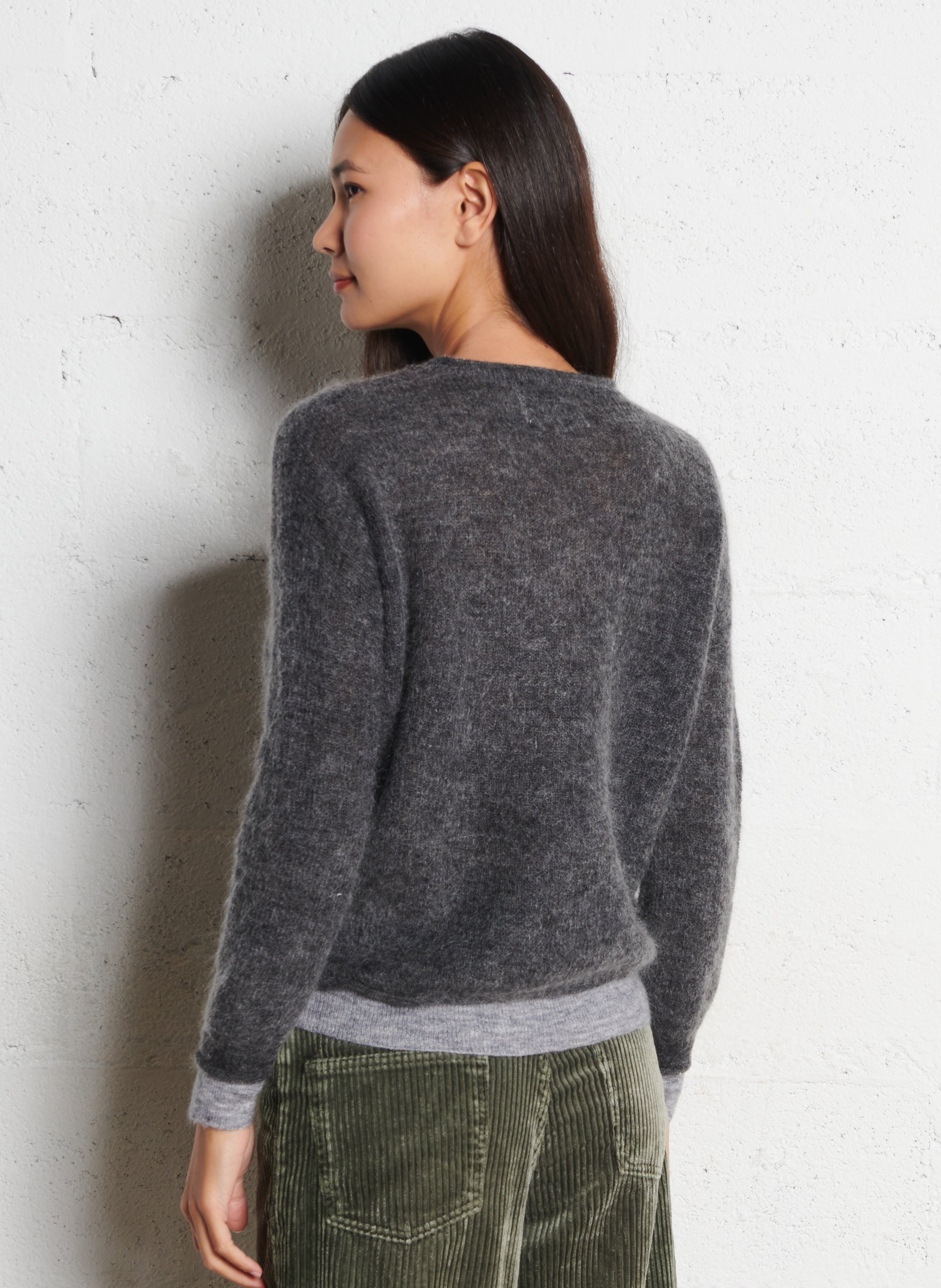 Trui met ronde hals en overlappende laag van gemengde wol LEON & HARPER Grijs