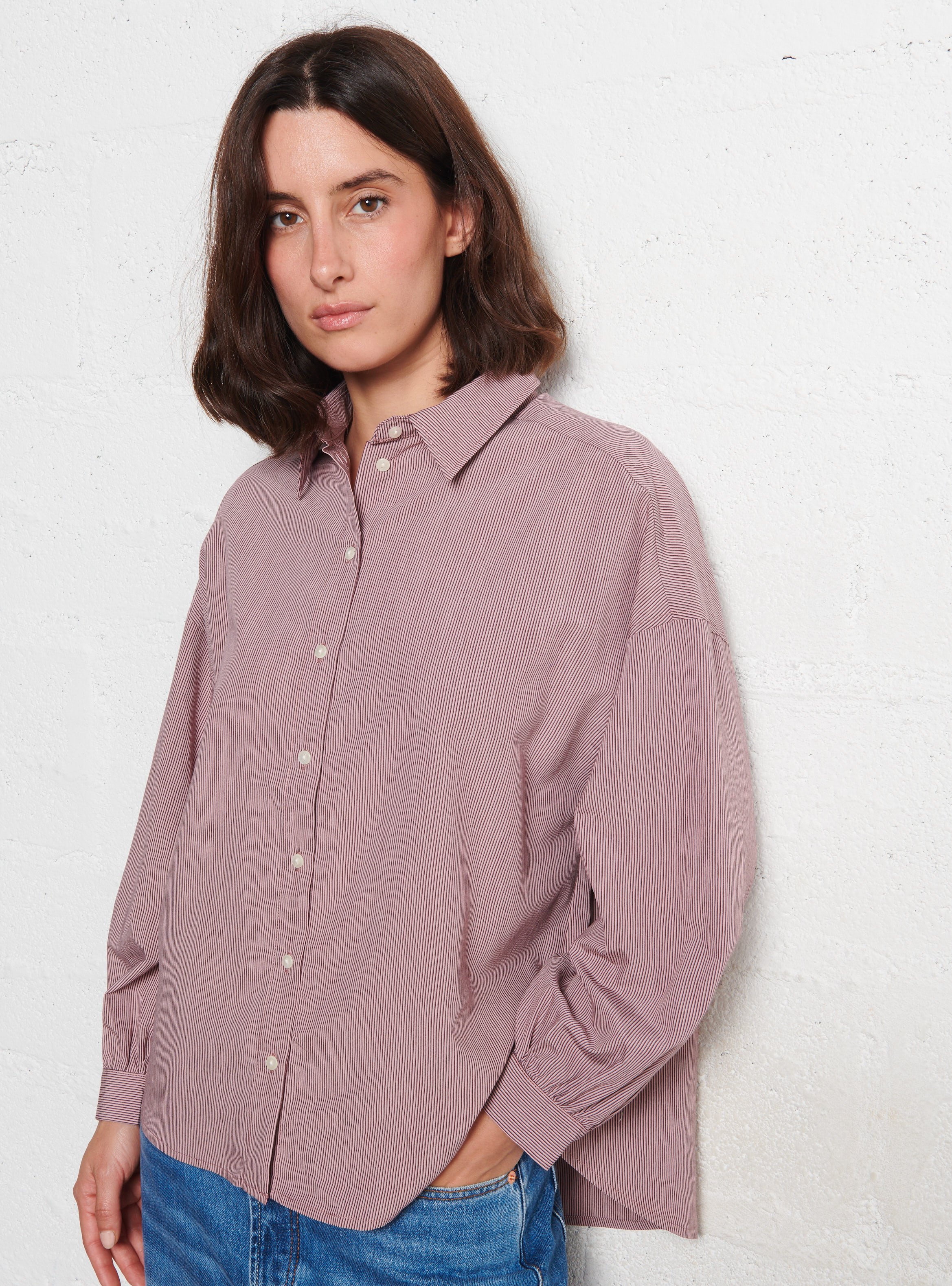 Striped loose-fit shirt with classic collar HOD PARIS Red