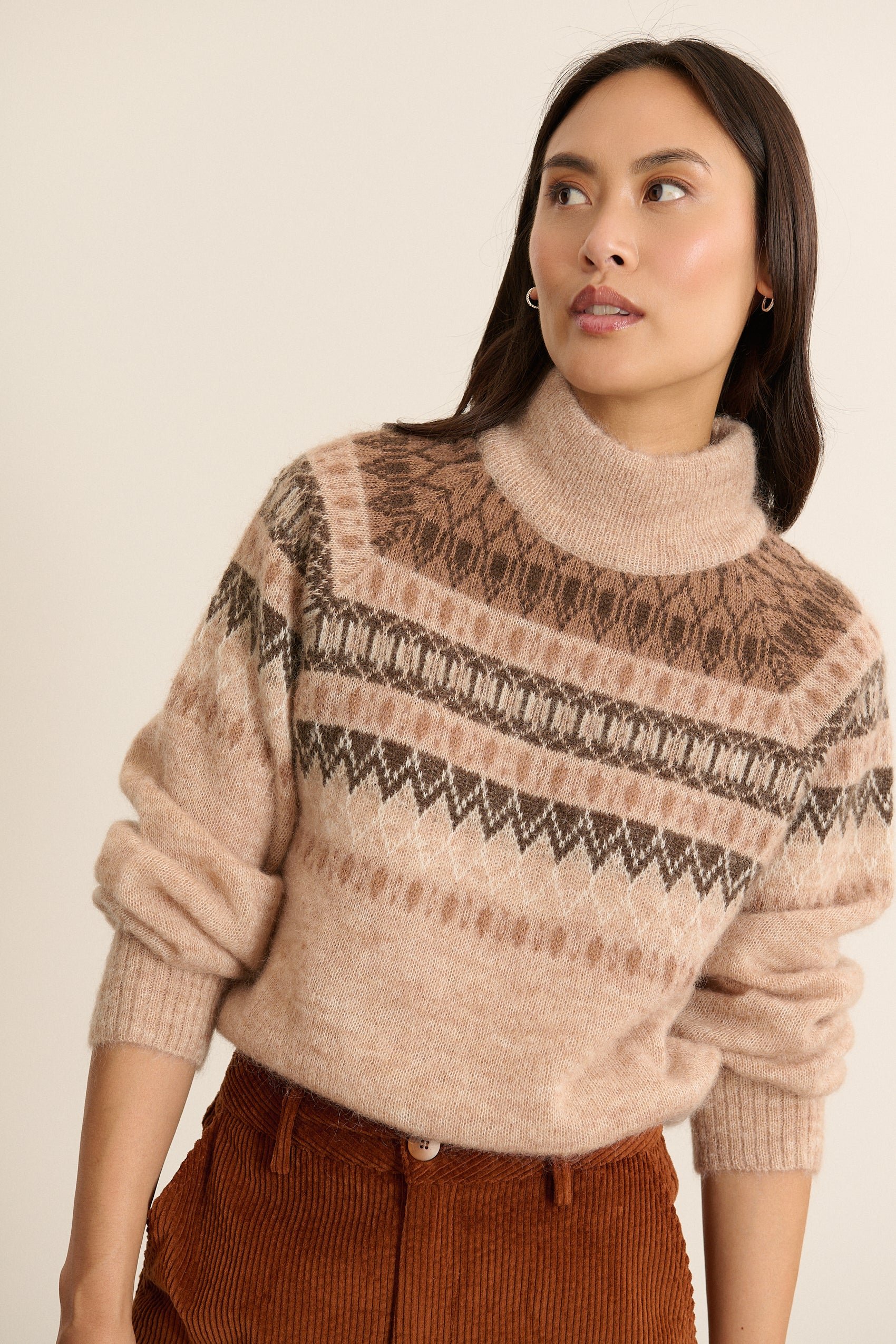 High-neck sweater with Norwegian jacquard pattern GARANCE PARIS Beige