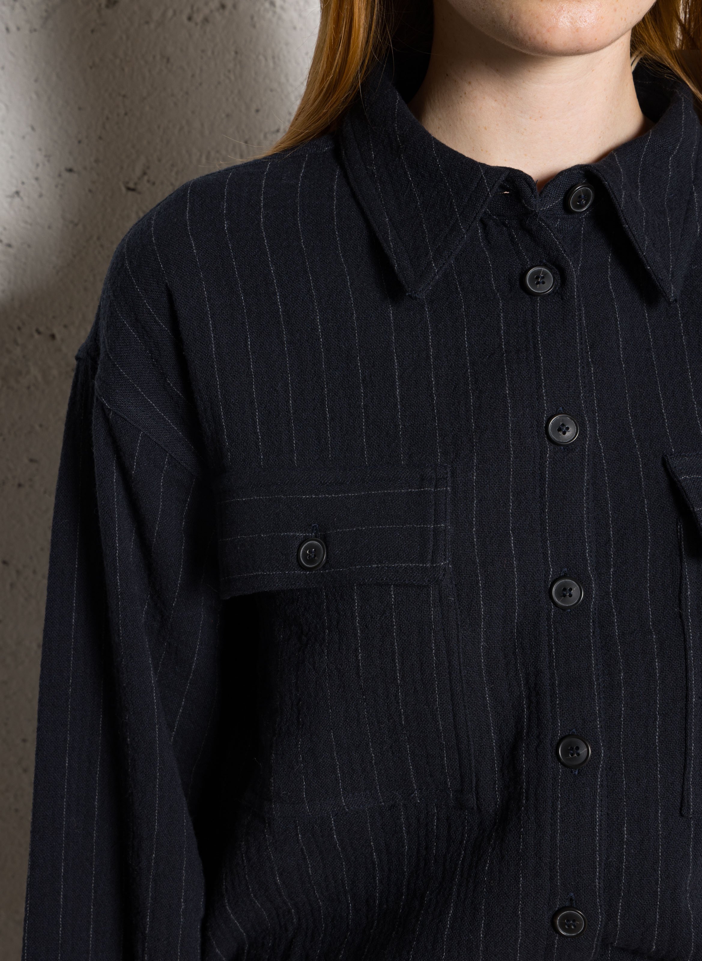 Chemise droite col classique en coton mélangé rayé MAISON 123 Bleu