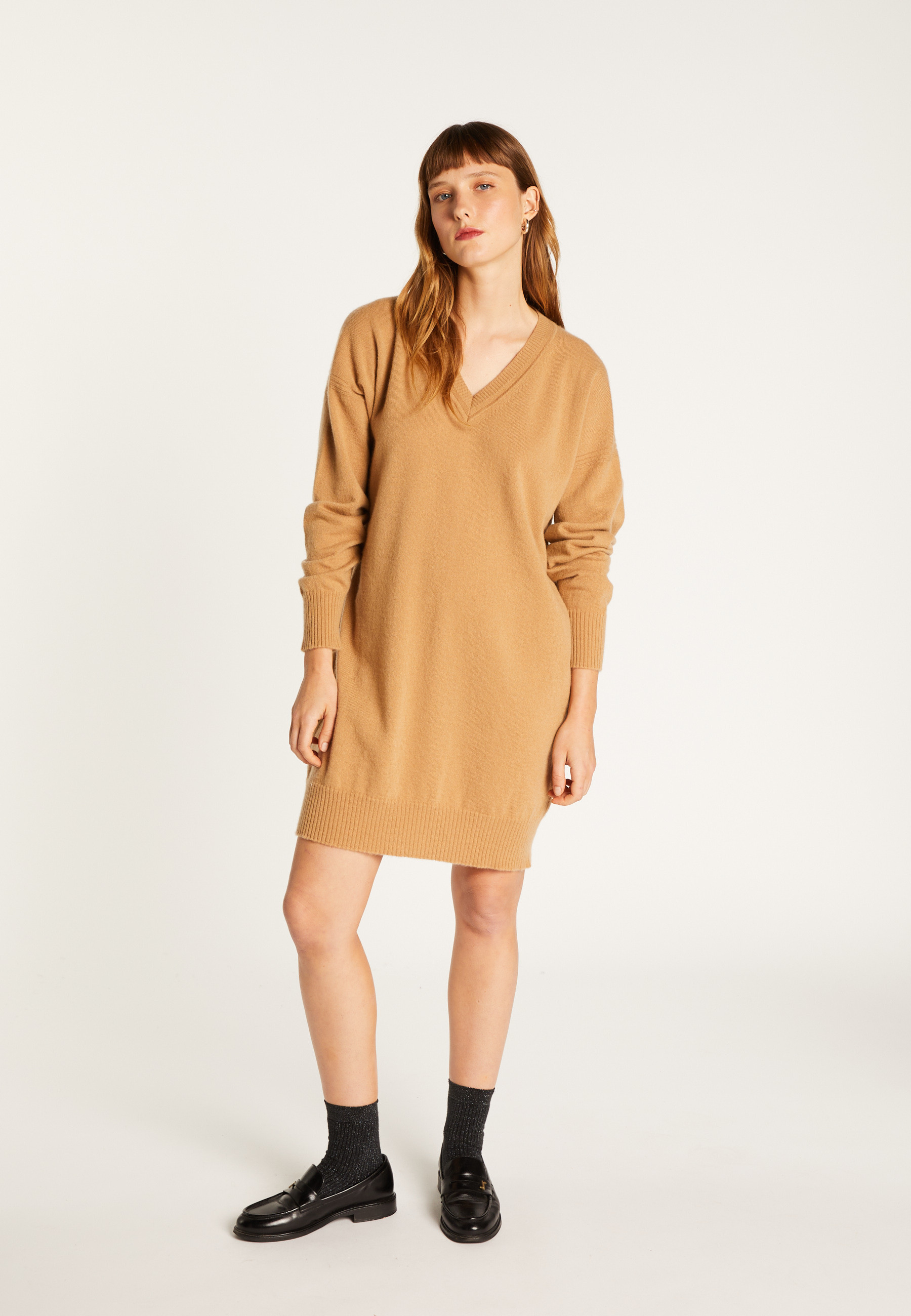 Cashmere V-neck dress MAISON MONTAGUT Brown