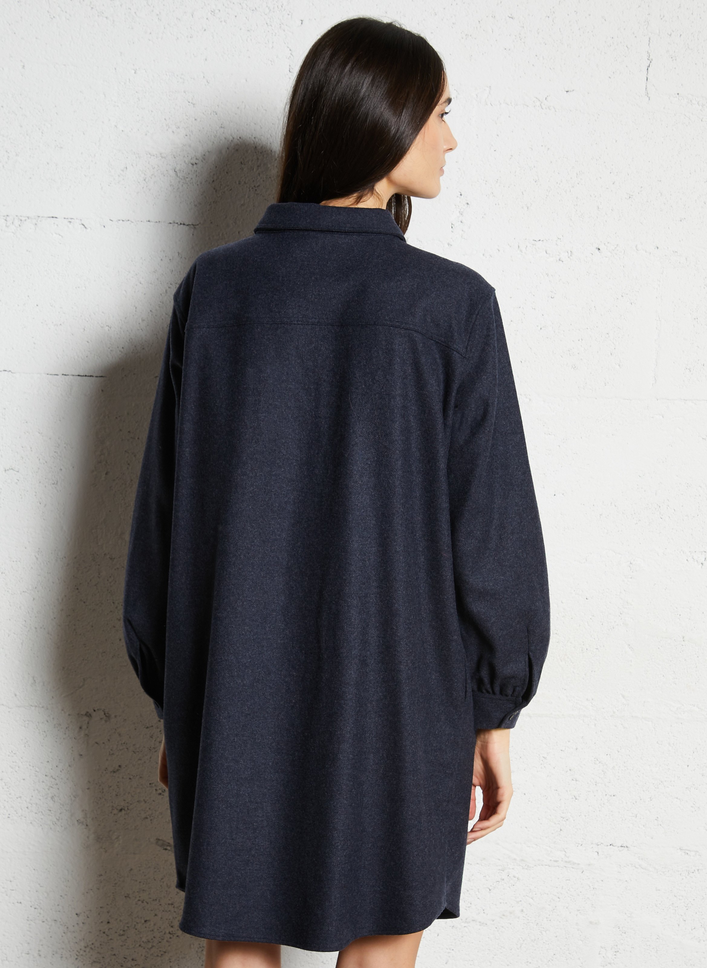 Midi dress with classic collar in mixed wool MAISON 123 Grey