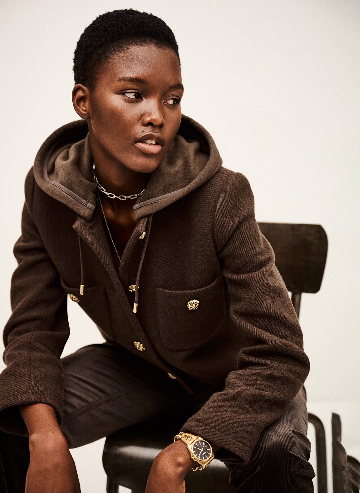 Korte jas met knopen en capuchon BA&SH Bruin