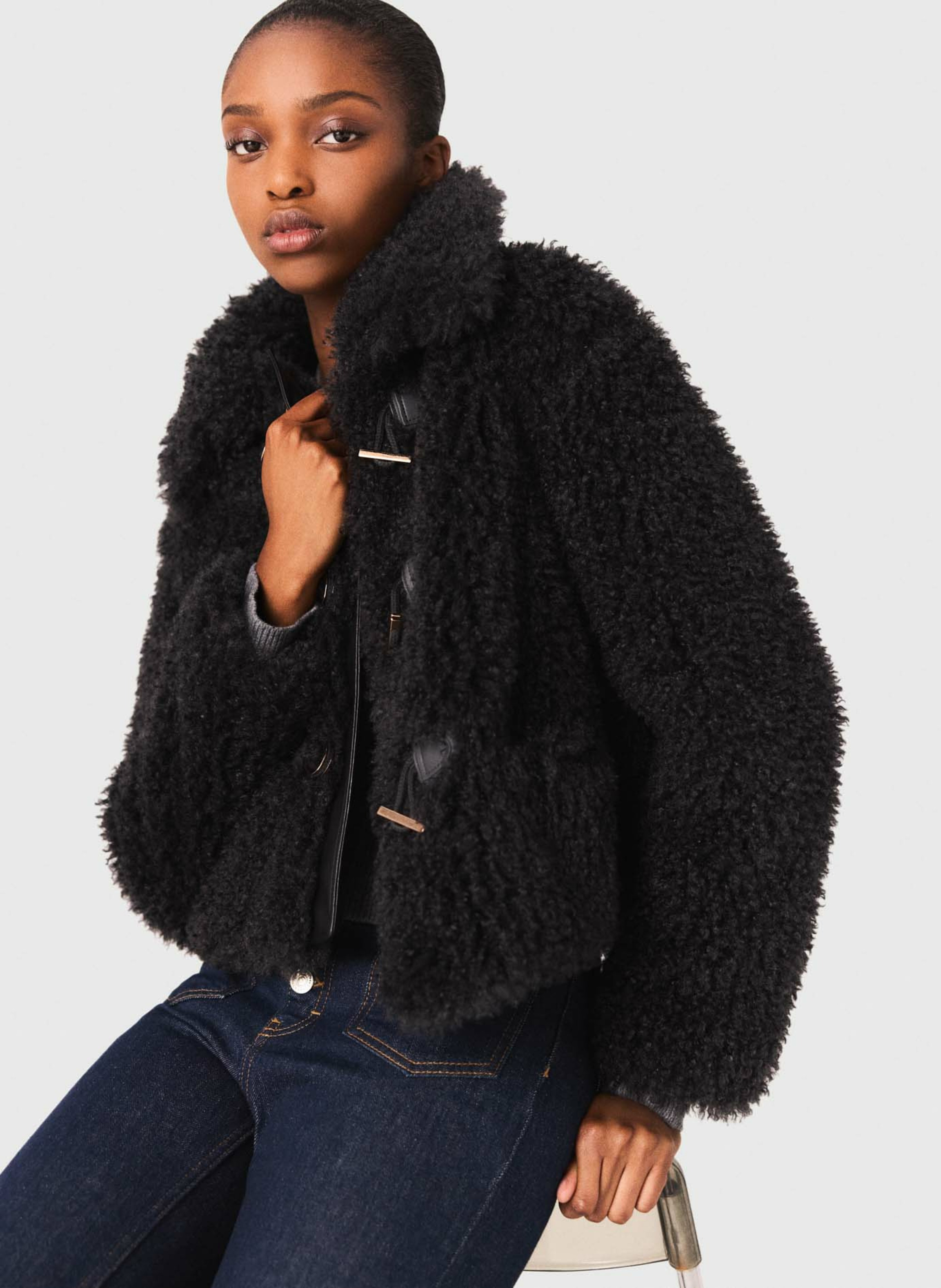 Manteau court droit col classique MAJE Gris