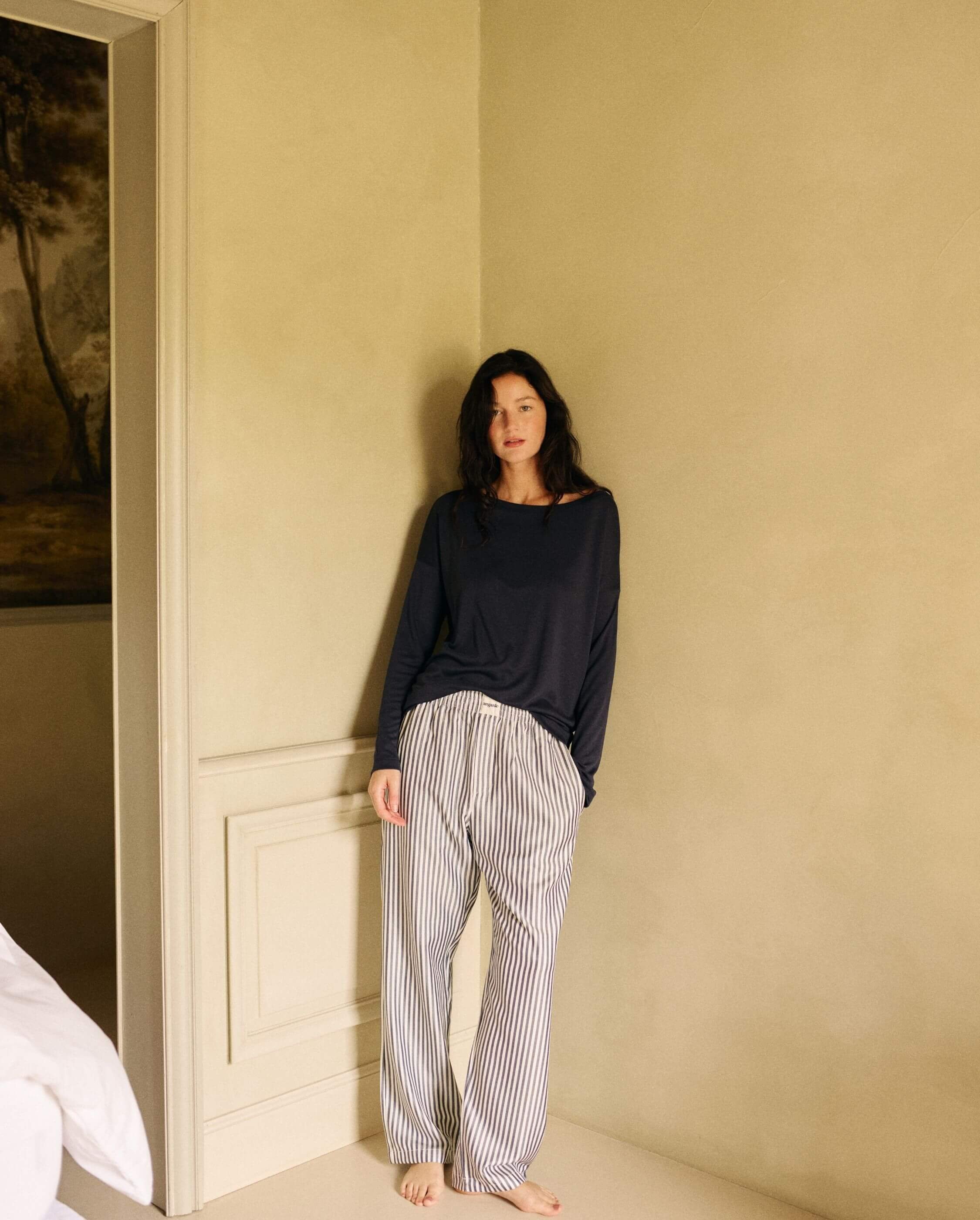 Women's tencel pants, navy stripes ANGARDE Blue