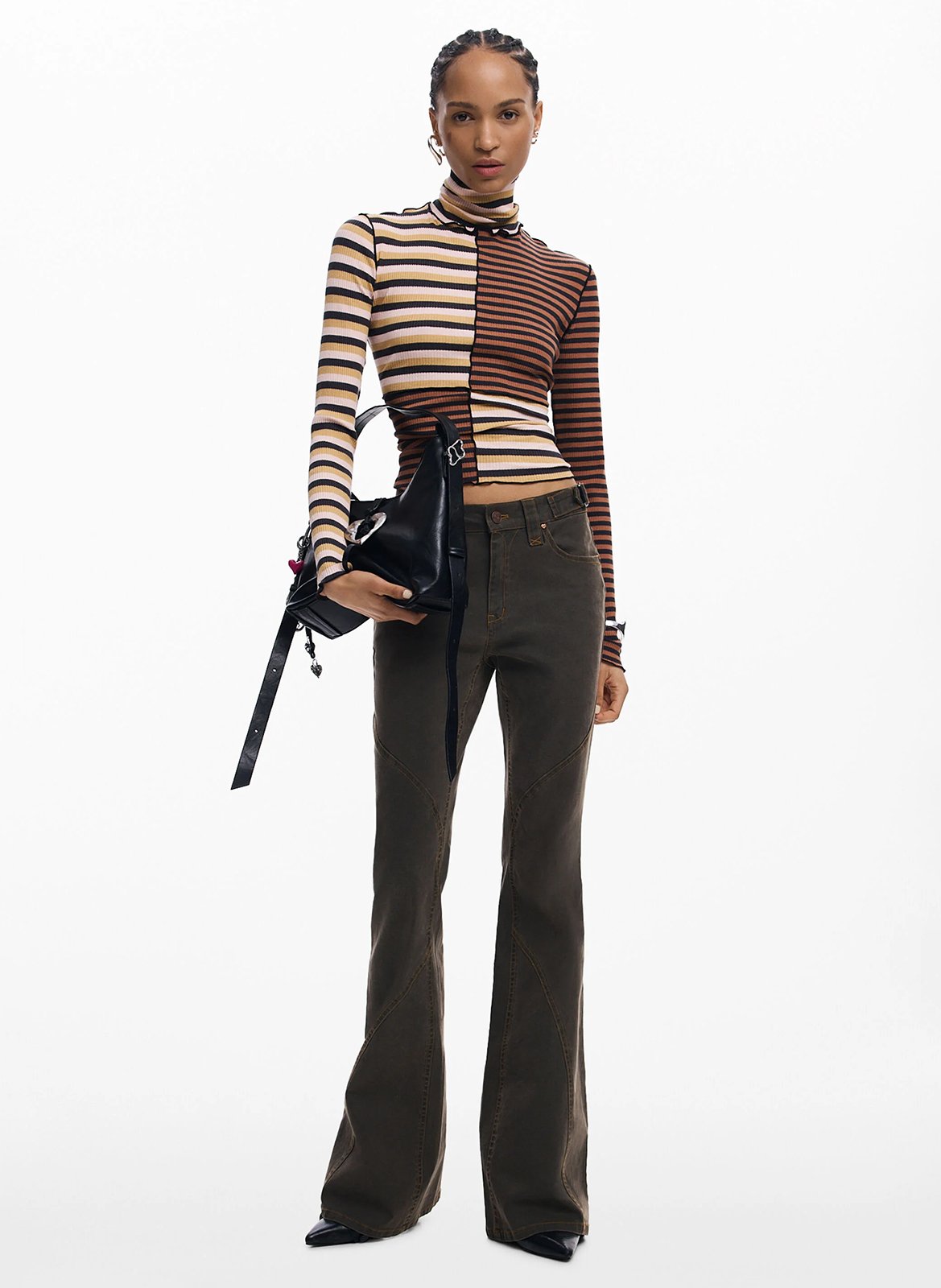 Tee-shirt col roulé en coton mélangé DESIGUAL Marron