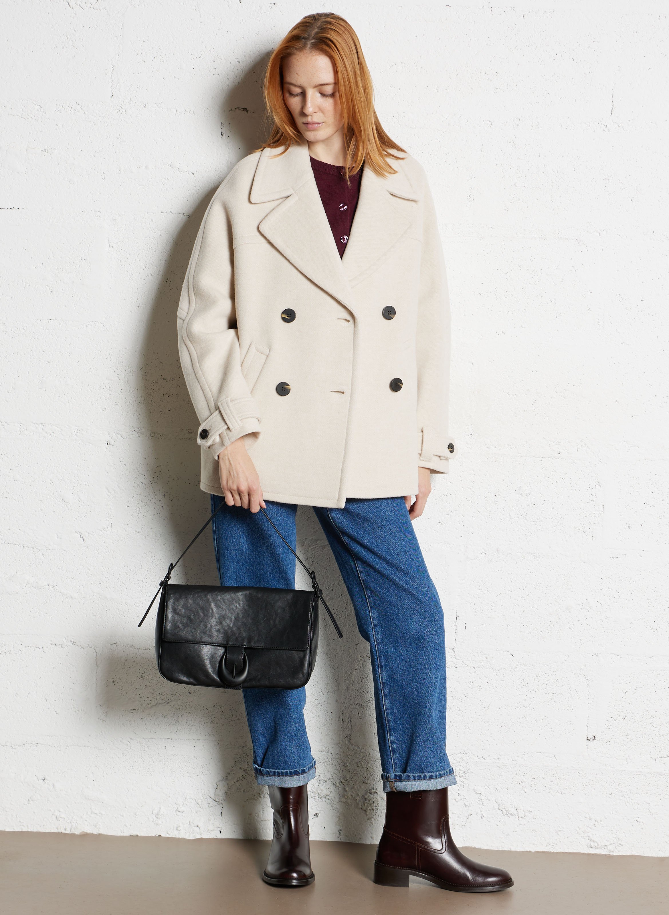 Sac épaule à rabat en cuir STAUD Noir