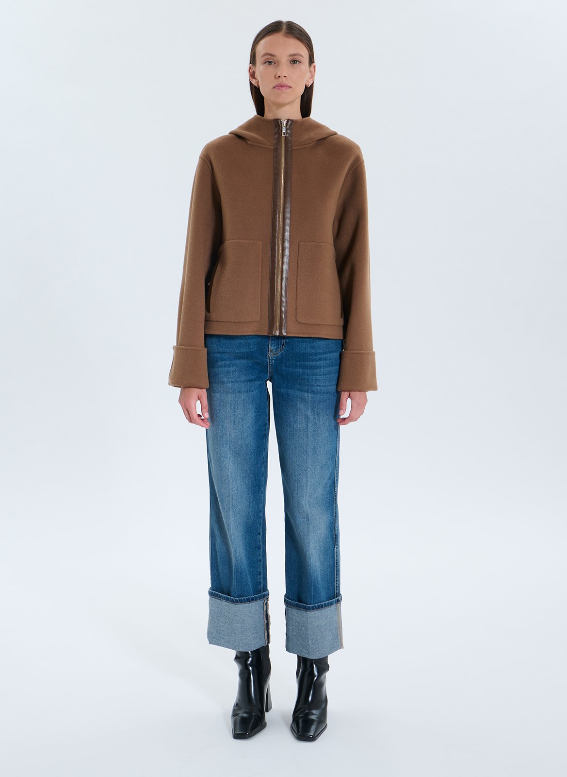 Veste à capuche oversize en laine mélangée ZAPA Marron