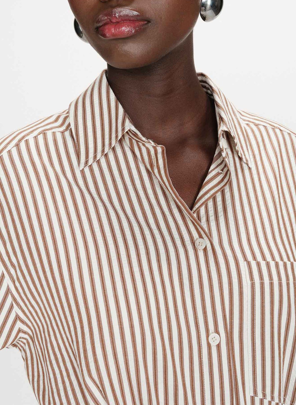 Robe courte col classique en coton mélangé GRACE ET MILA Marron