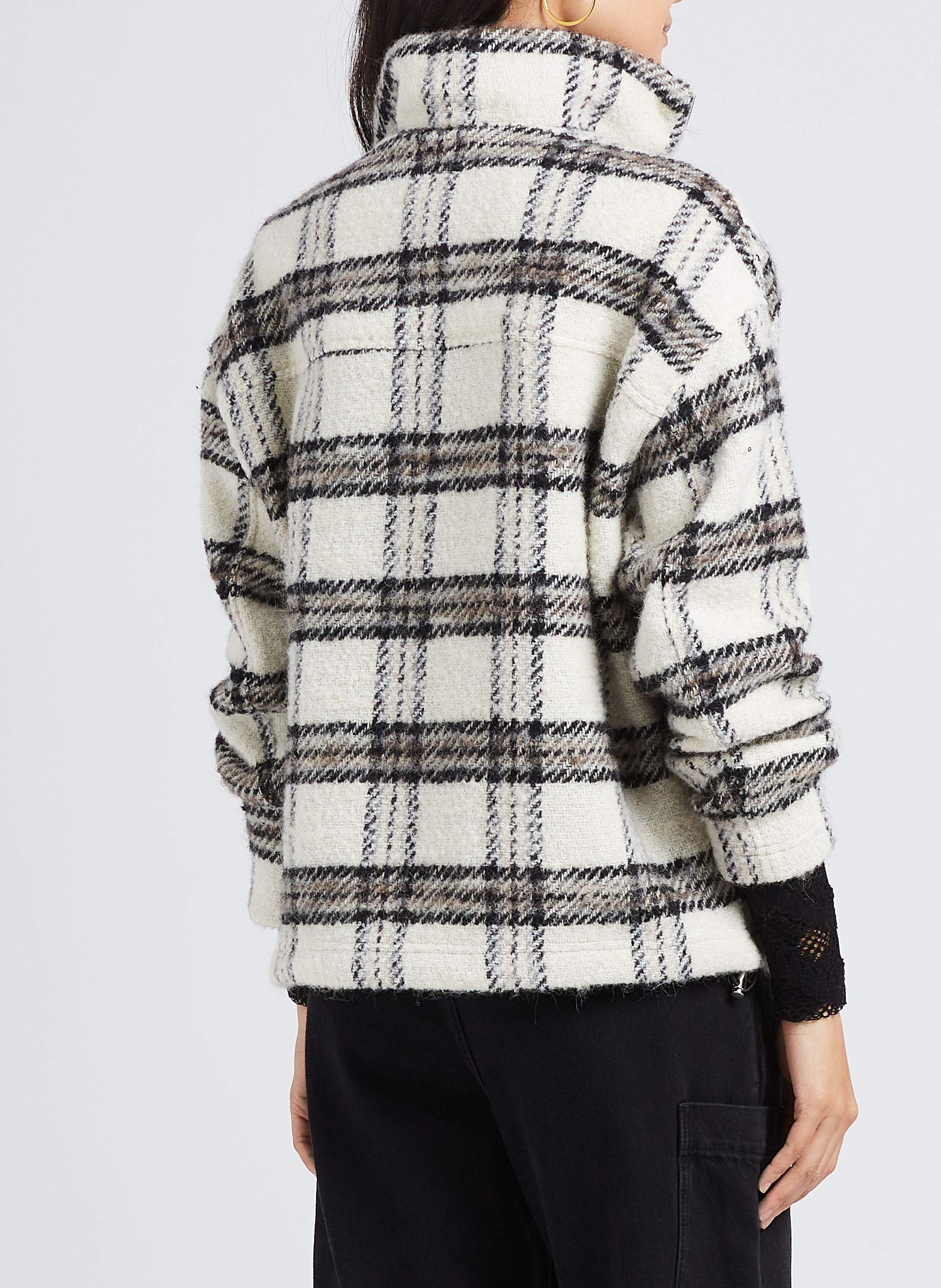 Checked wool-blend sweatshirt with zip-up high neck IRO Beige