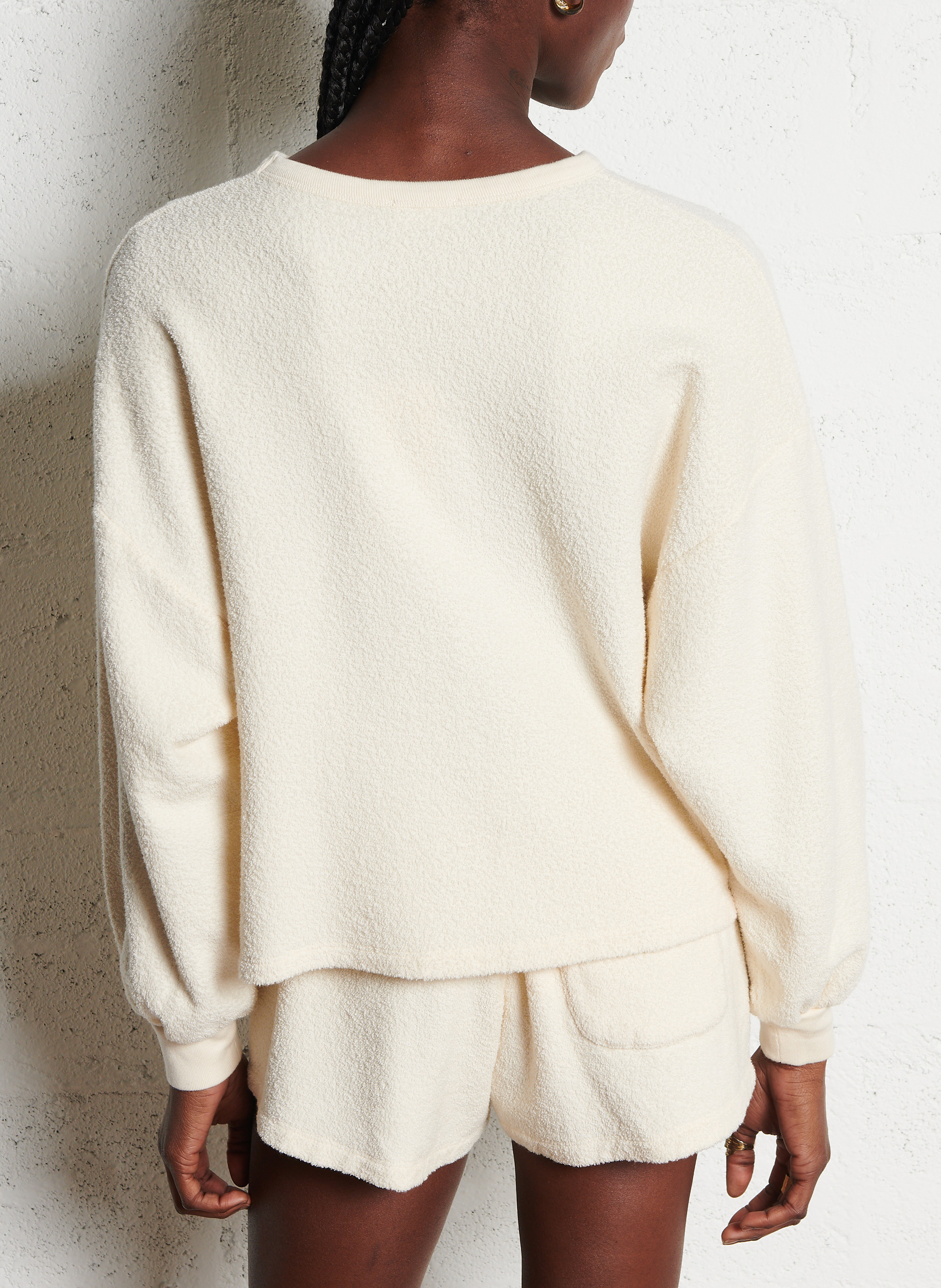 Sweat molletonné col rond en coton bio AMERICAN VINTAGE Beige