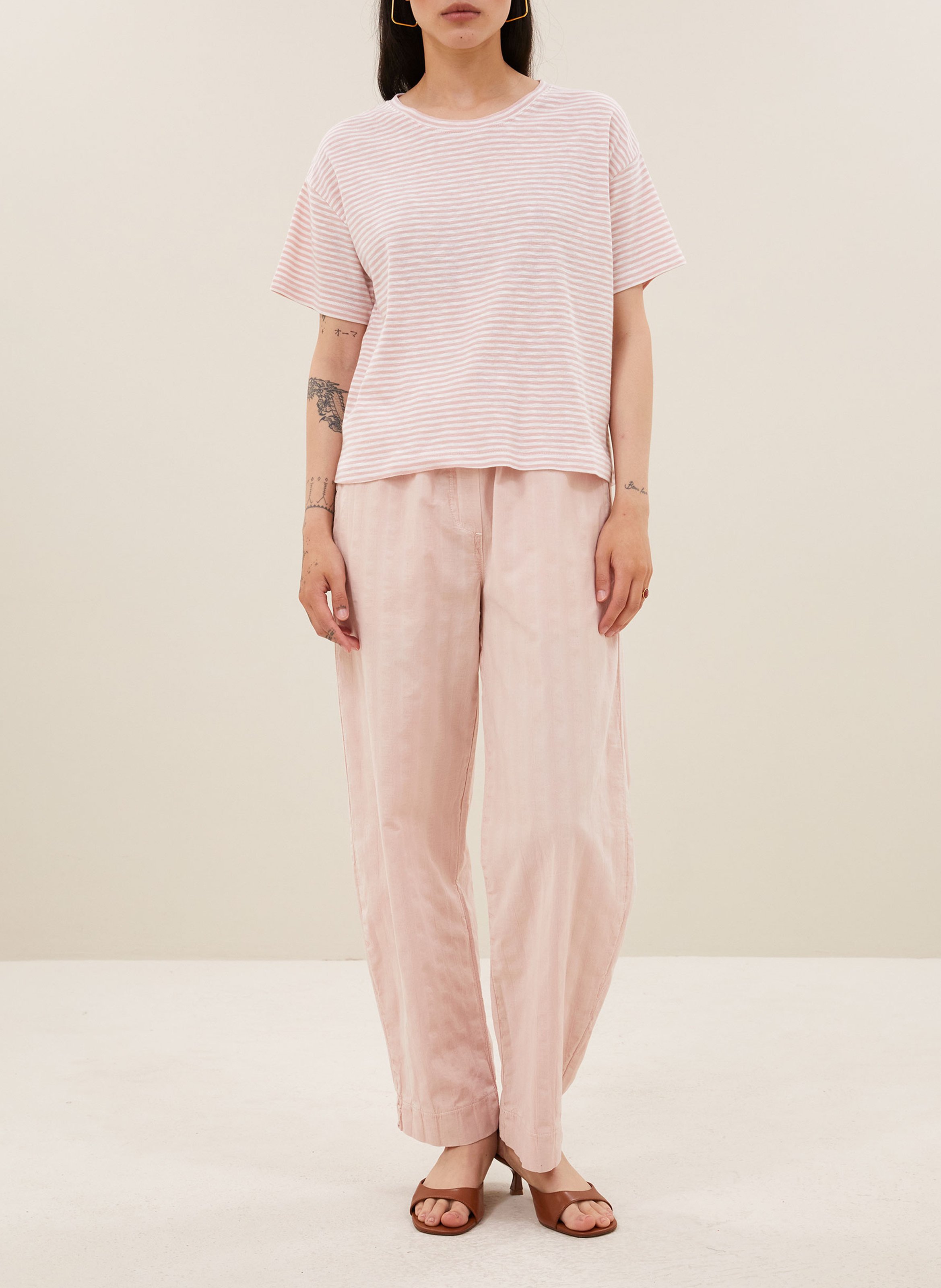 Oversized striped organic cotton t-shirt BY BAR Pink