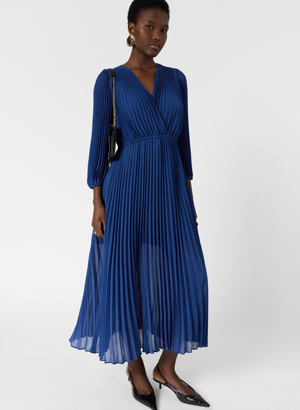 Robe longue cache-cœur plissée GERARD DAREL Bleu