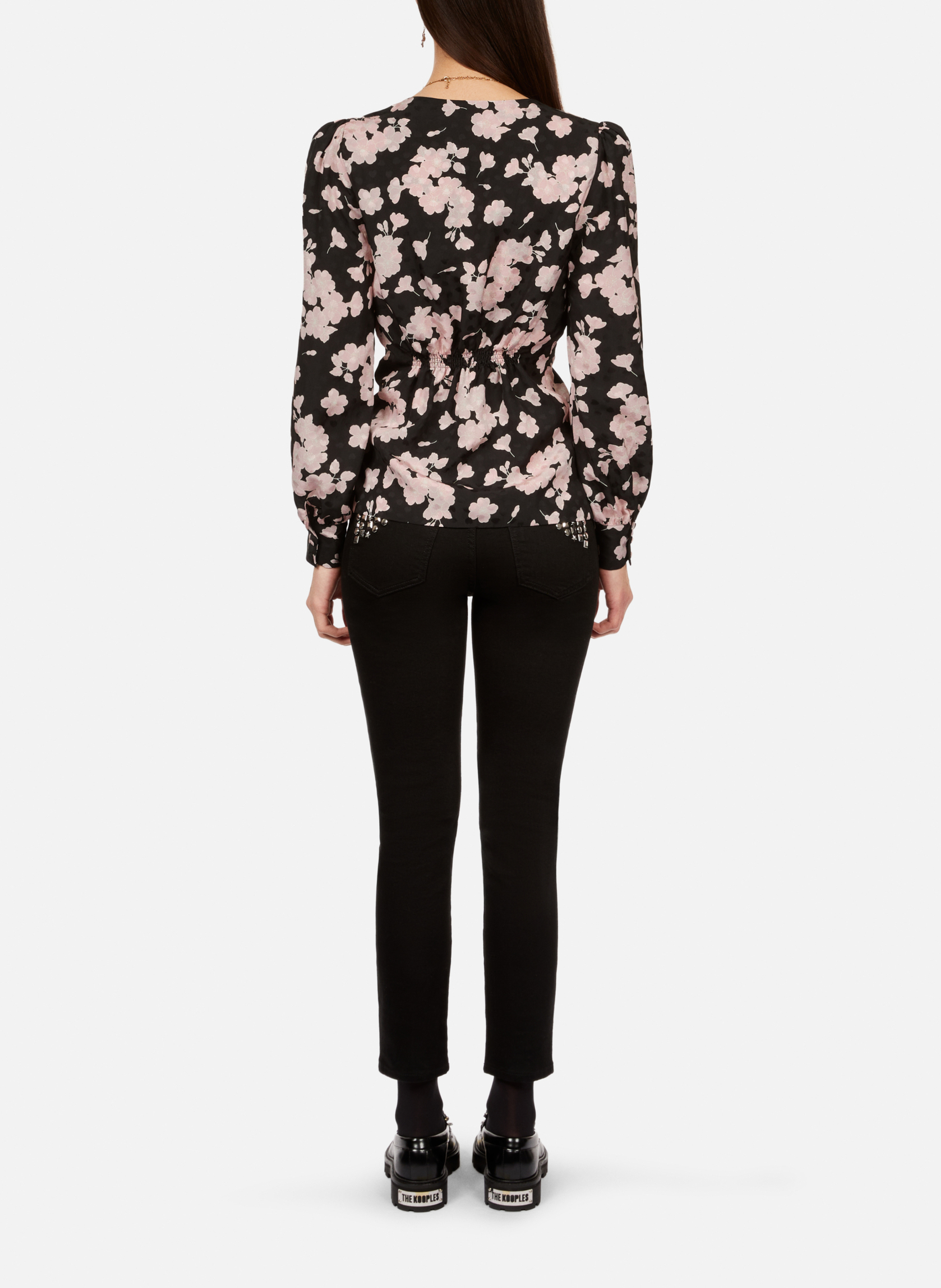 Printed V-neck top with drape THE KOOPLES Black