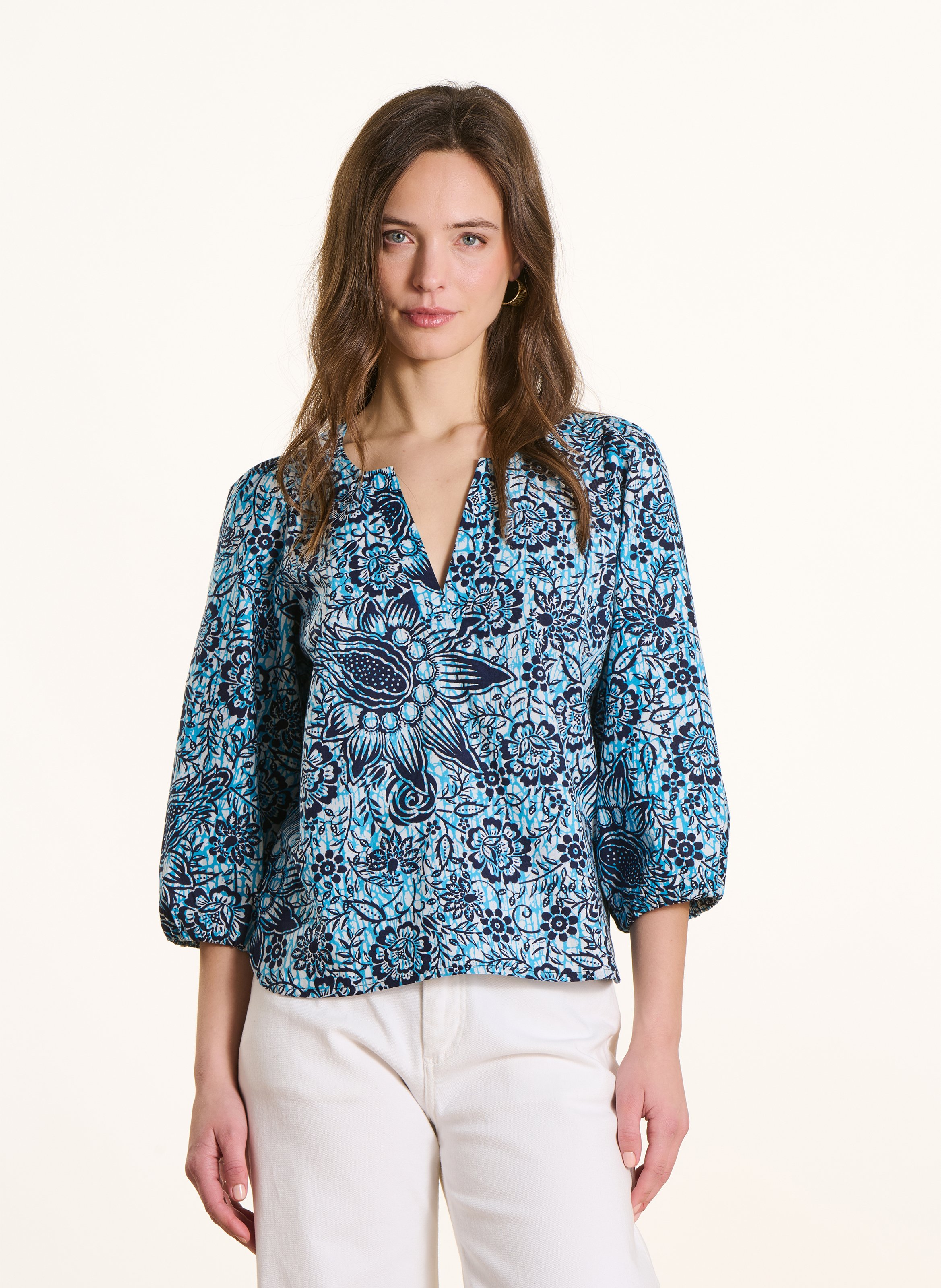 Cotton henley blouse LA FEE MARABOUTEE Blue